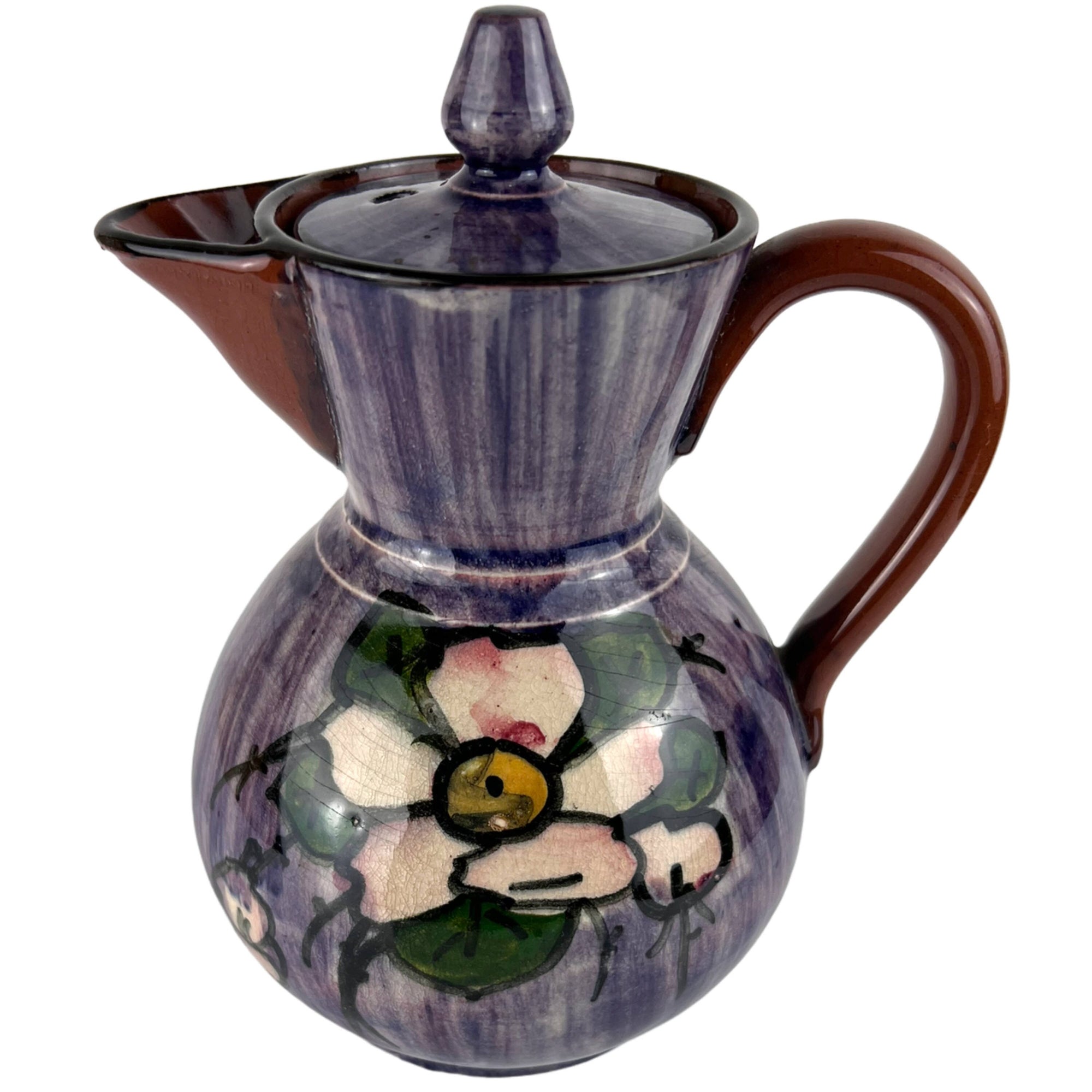 Antique Watcombe Pottery Torquay Hot Water Pot Hand Painted Jug - Poppy's Vintage Clothing