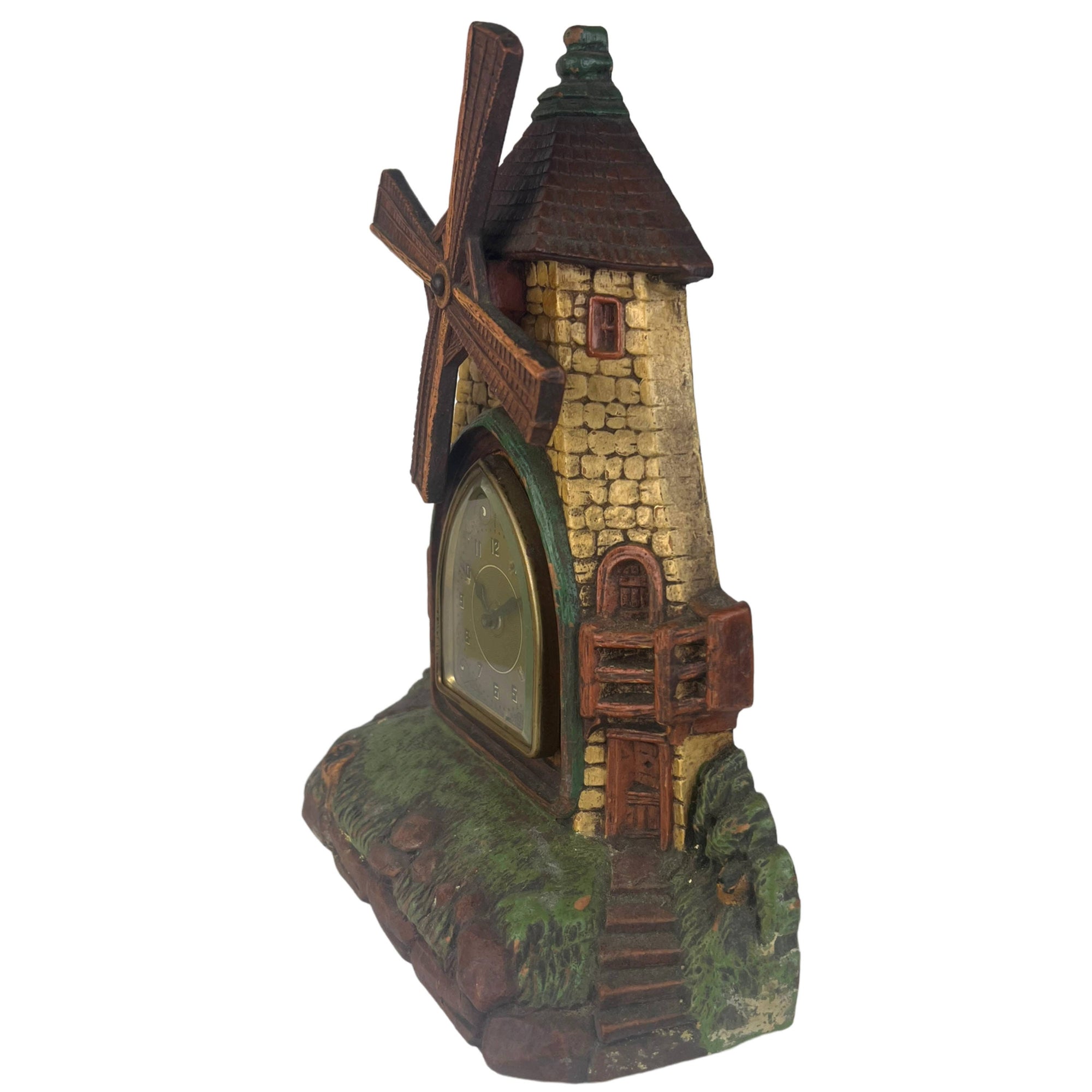 Vintage 1930s The Village Mill De Luxe Clock New York Syroco Type Wood - Poppy's Vintage Clothing