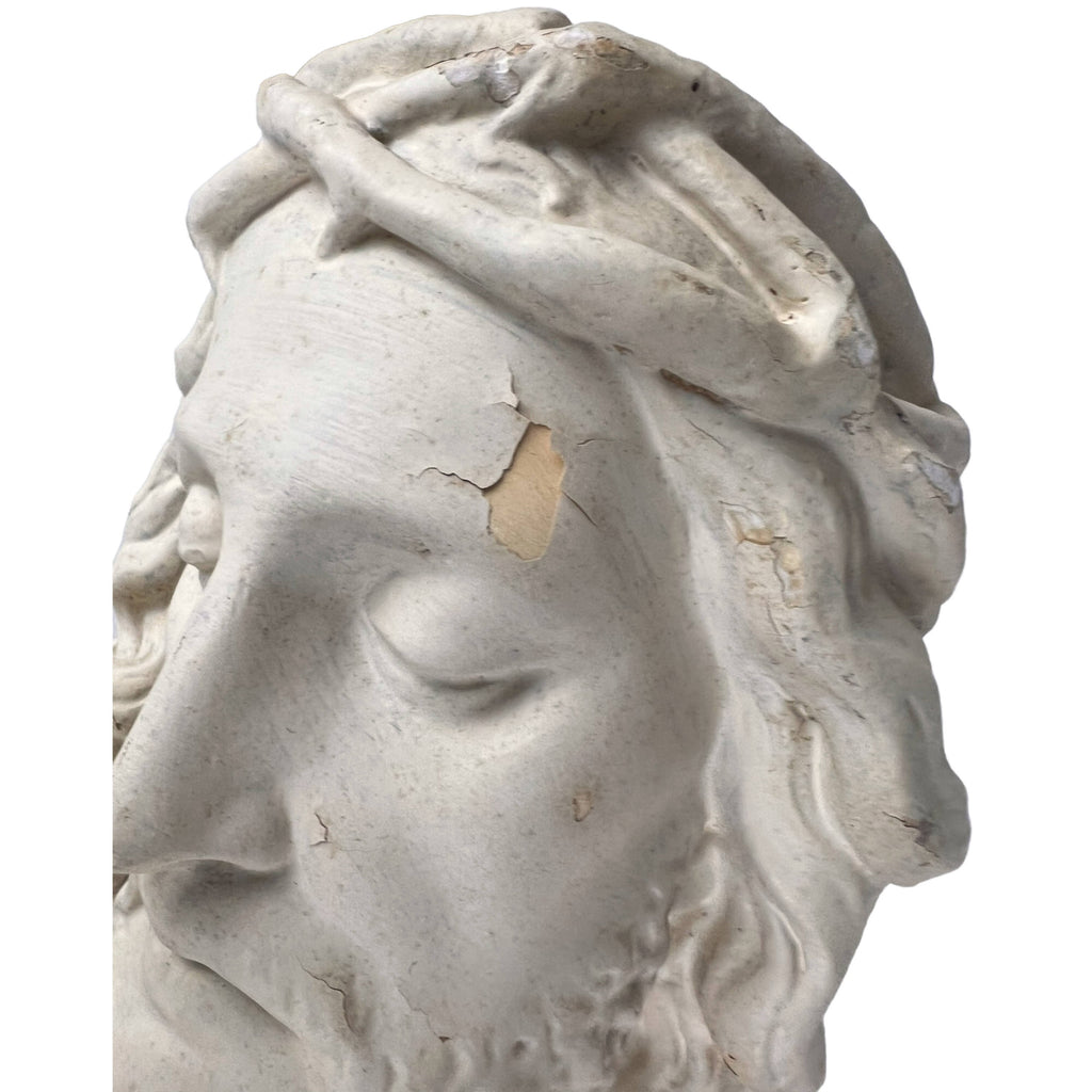 Large Antique Plaster Head of Jesus Christ Wearing Thorns 10 As Is - Poppy's Vintage Clothing