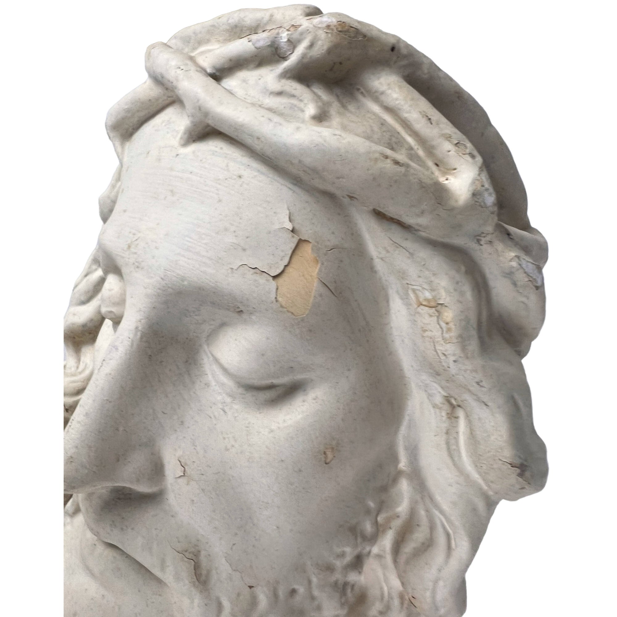 Large Antique Plaster Head of Jesus Christ Wearing Thorns 10 As Is - Poppy's Vintage Clothing