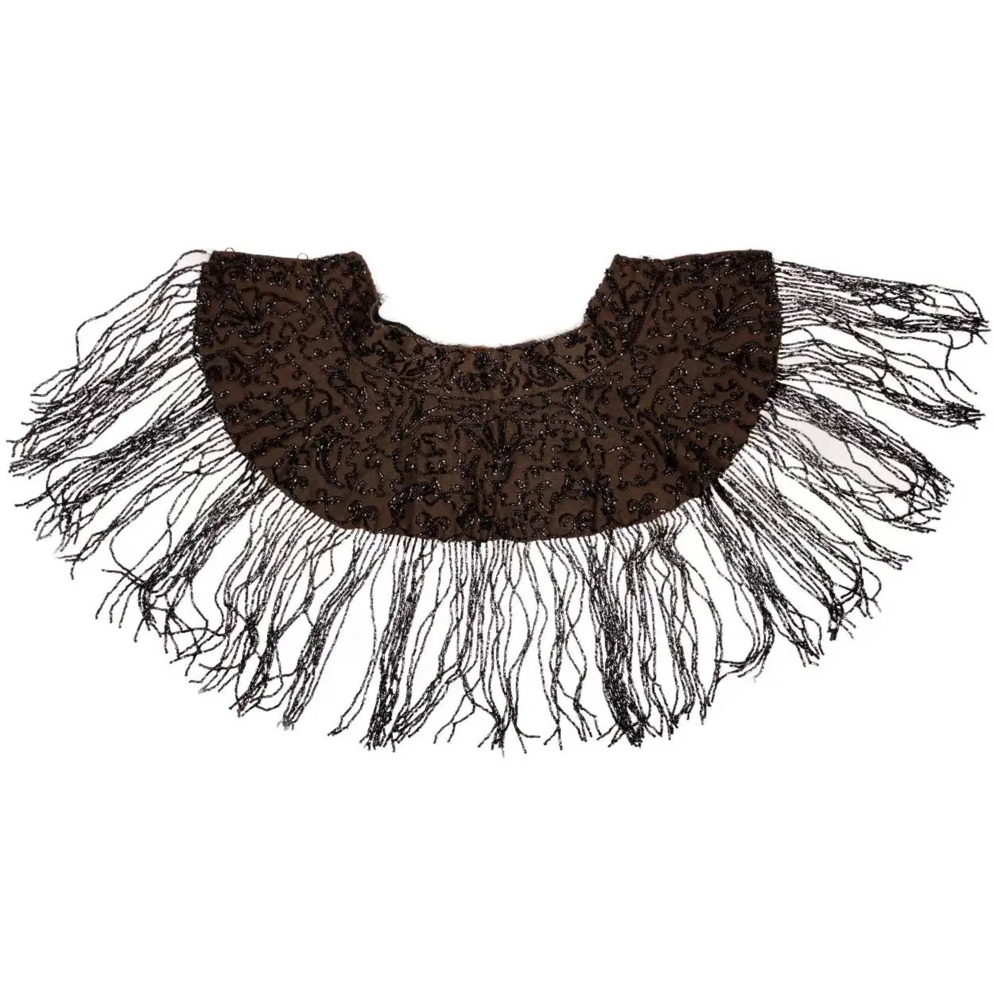 Antique Victorian Mourning Mantle Jet Bead Fringed Black Mantelet or Capelet - Poppy's Vintage Clothing