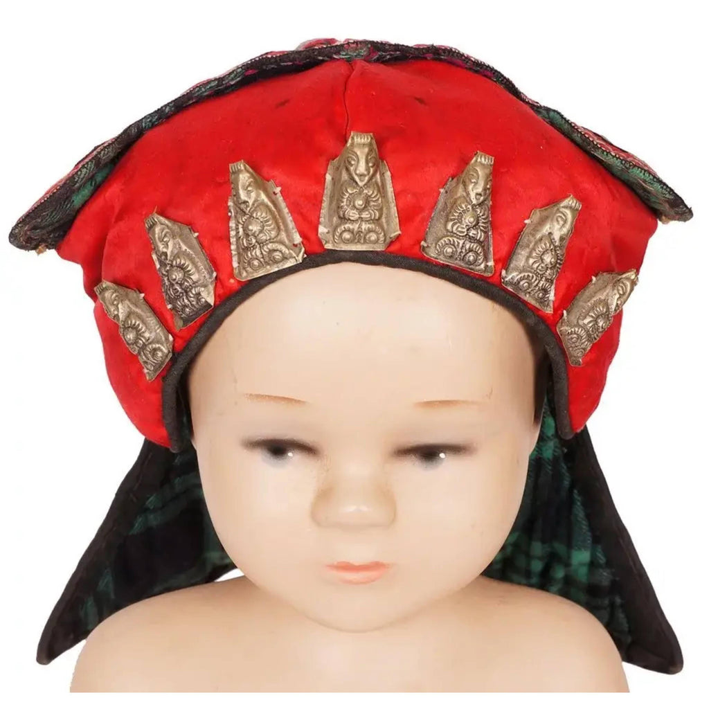 Vintage Chinese Childs Tiger Hat with Ethnic Miao Silk Embroidery - Poppy's Vintage Clothing