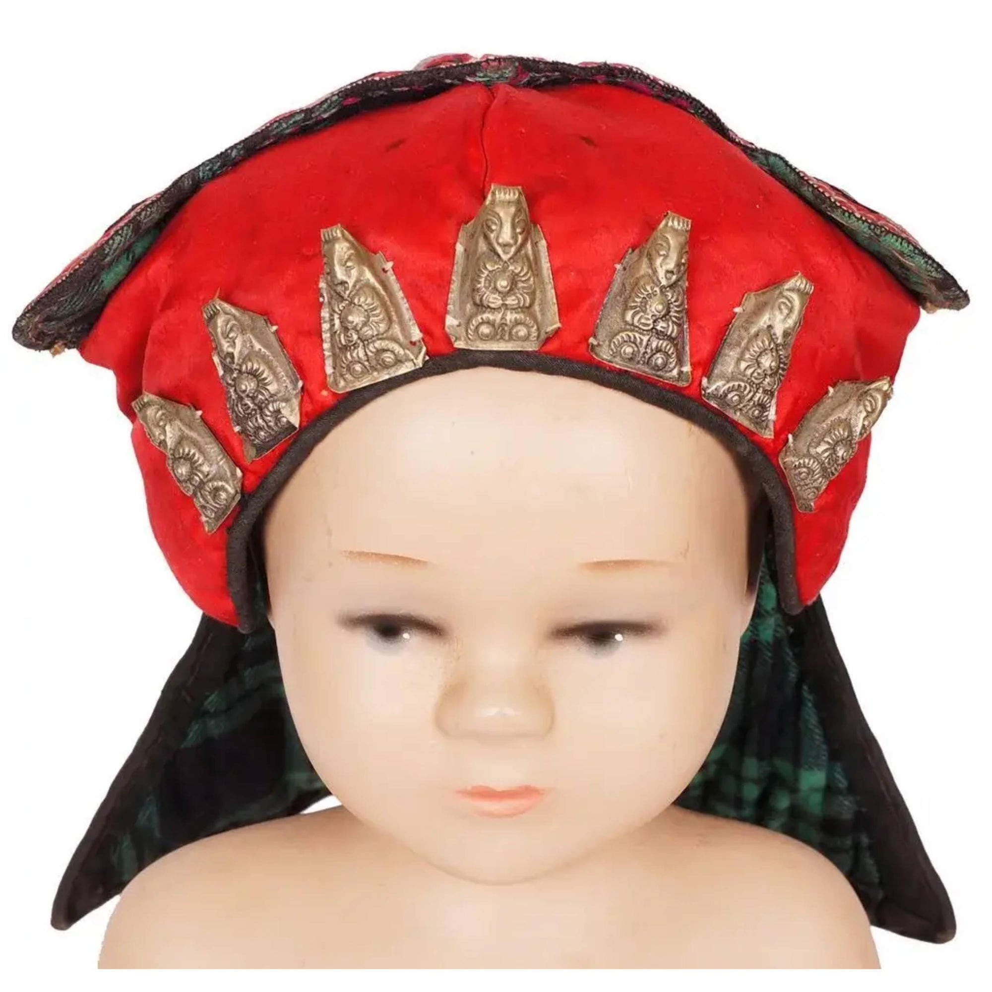 Vintage Chinese Childs Tiger Hat with Ethnic Miao Silk Embroidery - Poppy's Vintage Clothing