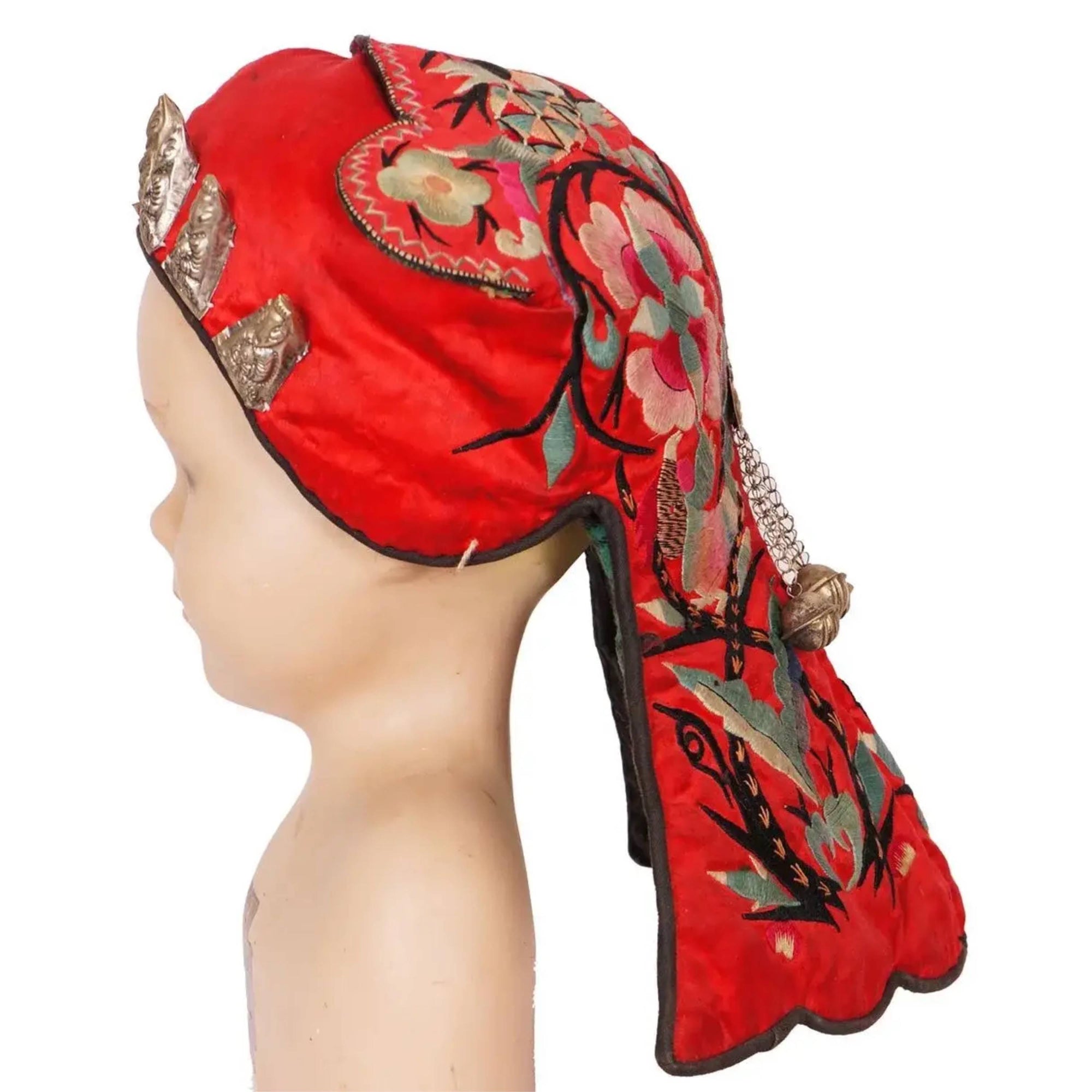 Vintage Chinese Childs Tiger Hat with Ethnic Miao Silk Embroidery - Poppy's Vintage Clothing