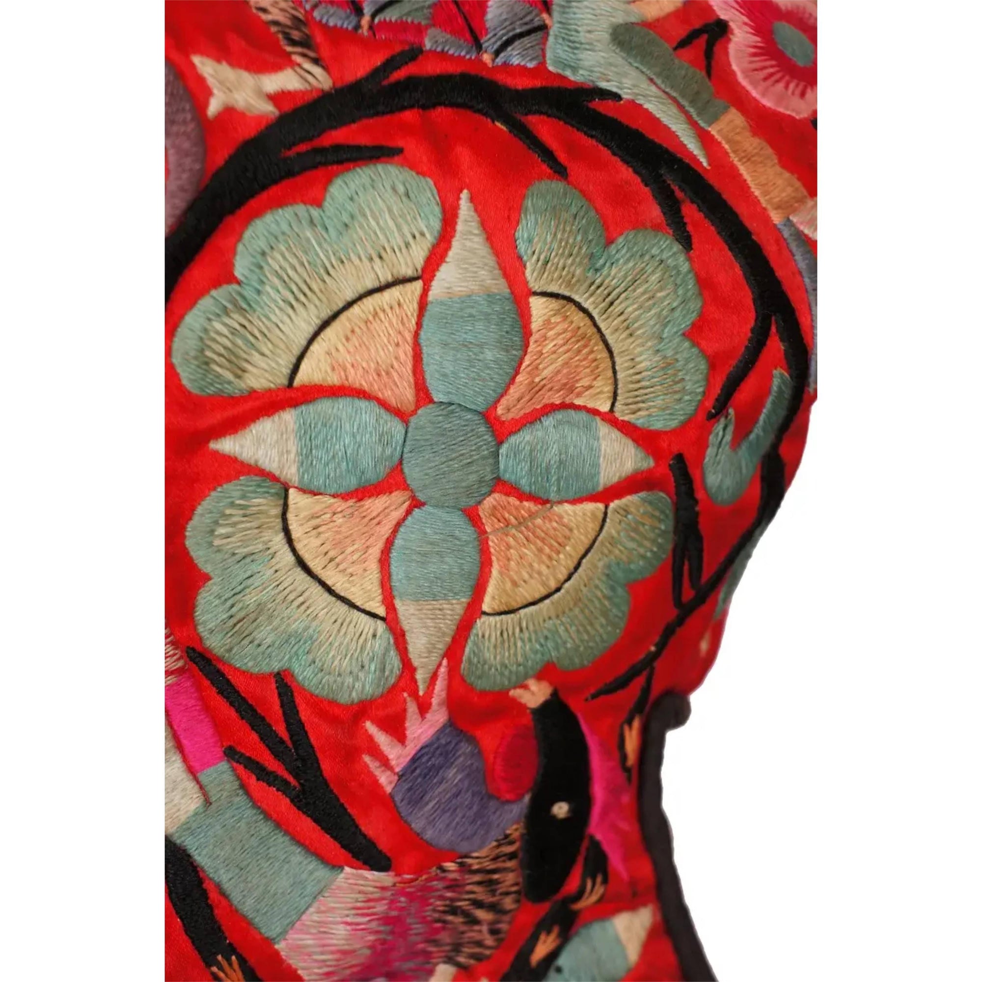Vintage Chinese Childs Tiger Hat with Ethnic Miao Silk Embroidery - Poppy's Vintage Clothing