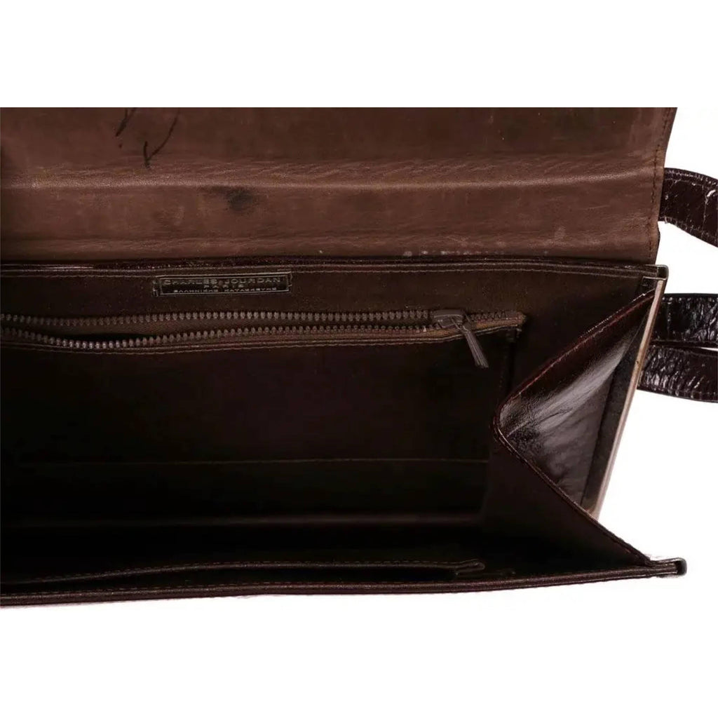 Vintage 1960s Charles Jourdan Leather & Chrome Handbag Purse - Poppy's Vintage Clothing