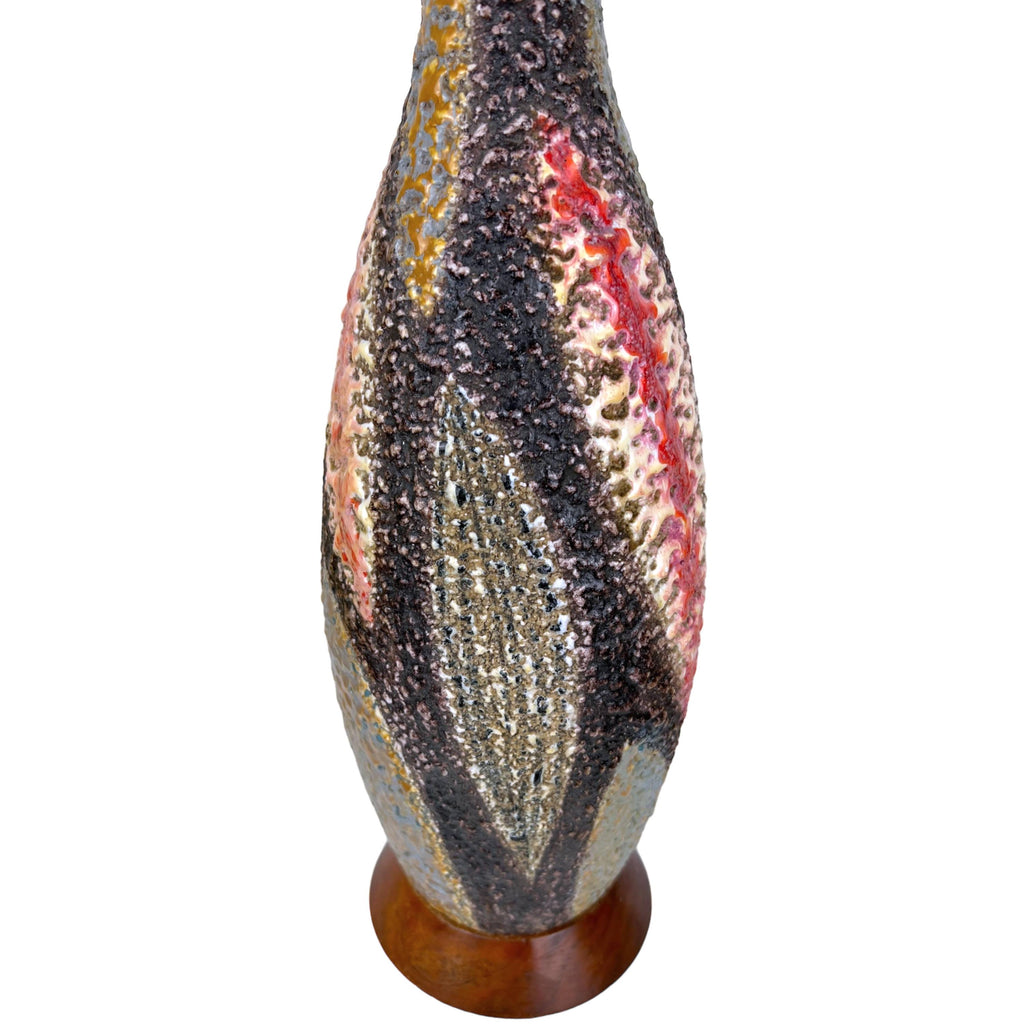 Mid Century Modern Lamp Volcanic Glaze Ceramic Made in Italy c 1950s - Poppy's Vintage Clothing