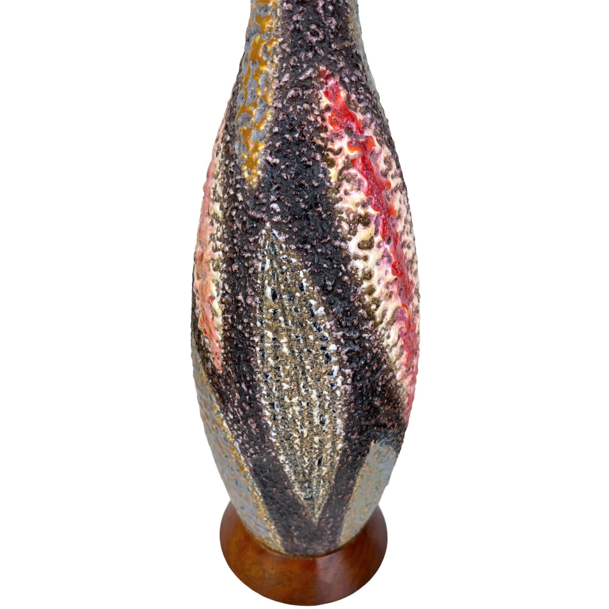 Mid Century Modern Lamp Volcanic Glaze Ceramic Made in Italy c 1950s - Poppy's Vintage Clothing