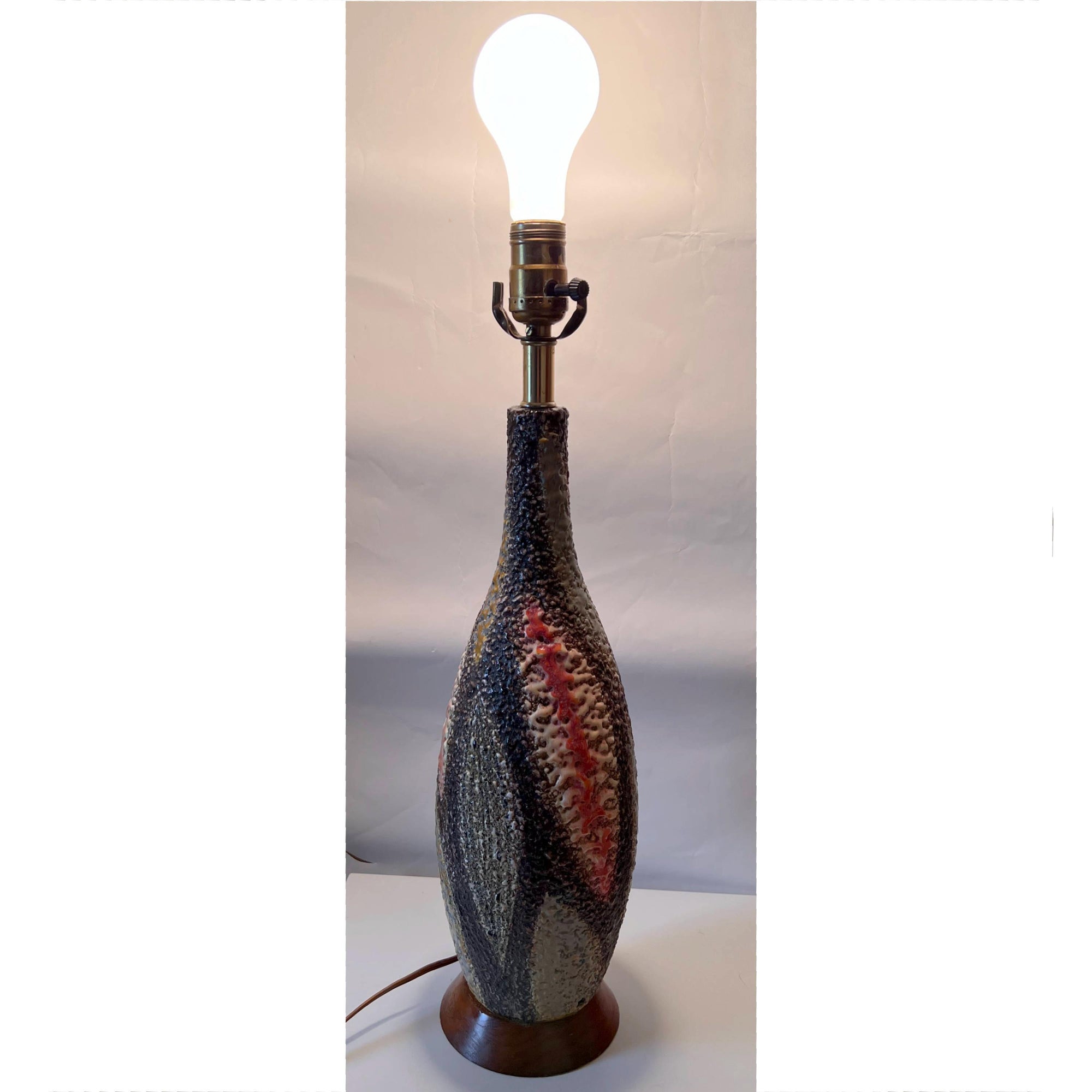 Mid Century Modern Lamp Volcanic Glaze Ceramic Made in Italy c 1950s - Poppy's Vintage Clothing