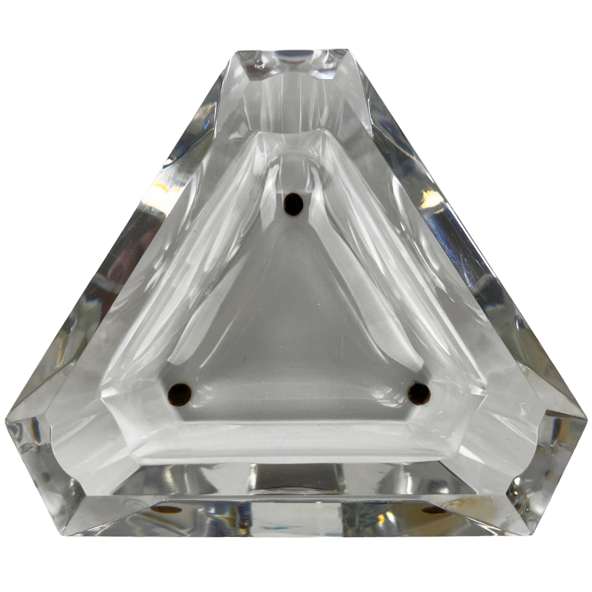Vintage Val St Lambert Crystal Glass Ashtray Faceted Triangular Shape 6.75 - Poppy's Vintage Clothing