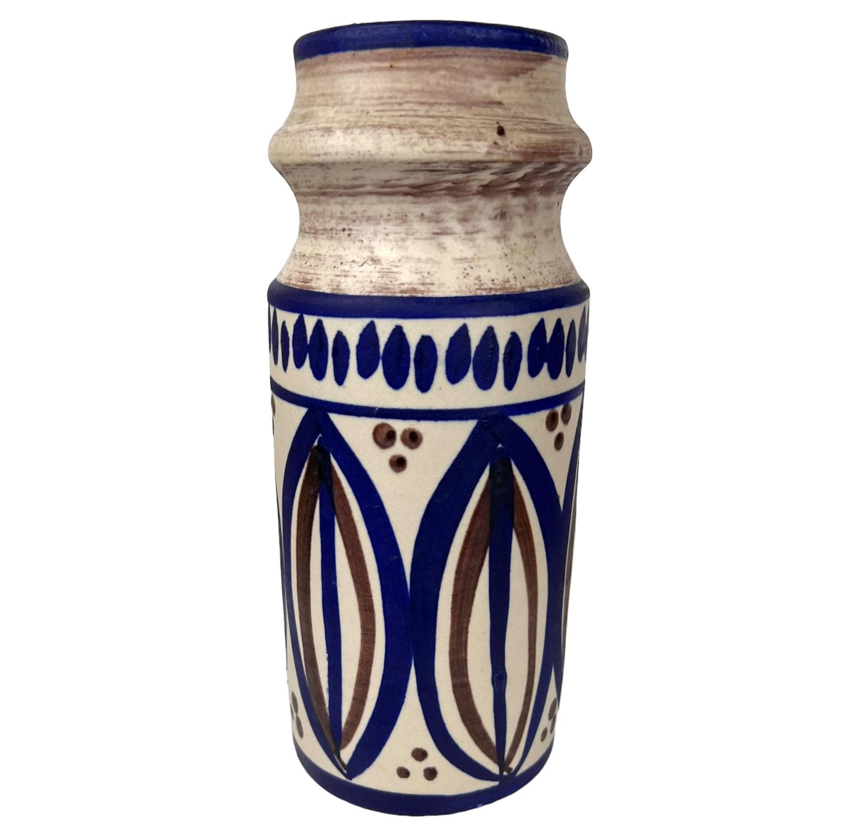 Mid Century Modern German Pottery Vase Hand Painted 10 Tall - Poppy's Vintage Clothing