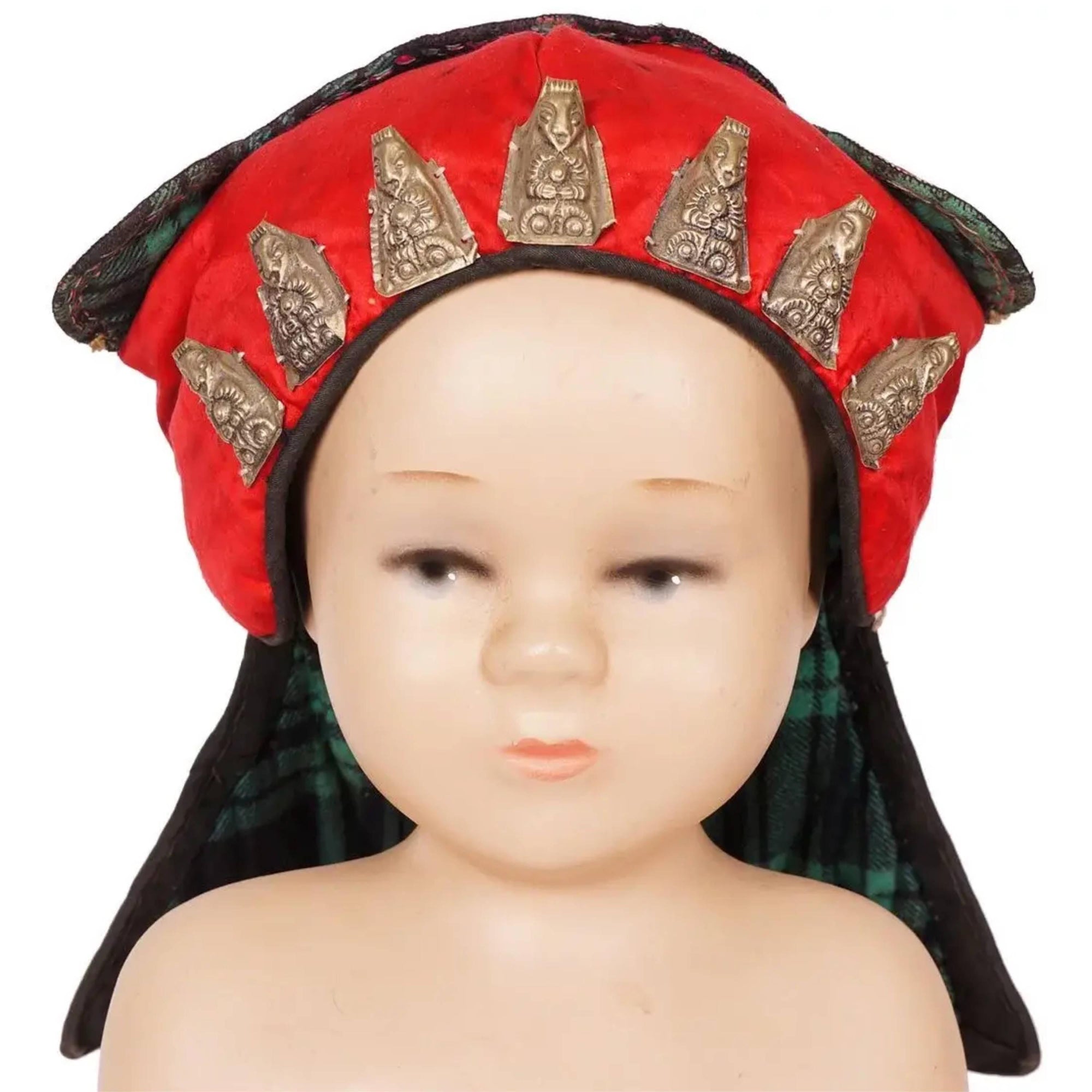 Vintage Chinese Childs Tiger Hat with Ethnic Miao Silk Embroidery - Poppy's Vintage Clothing