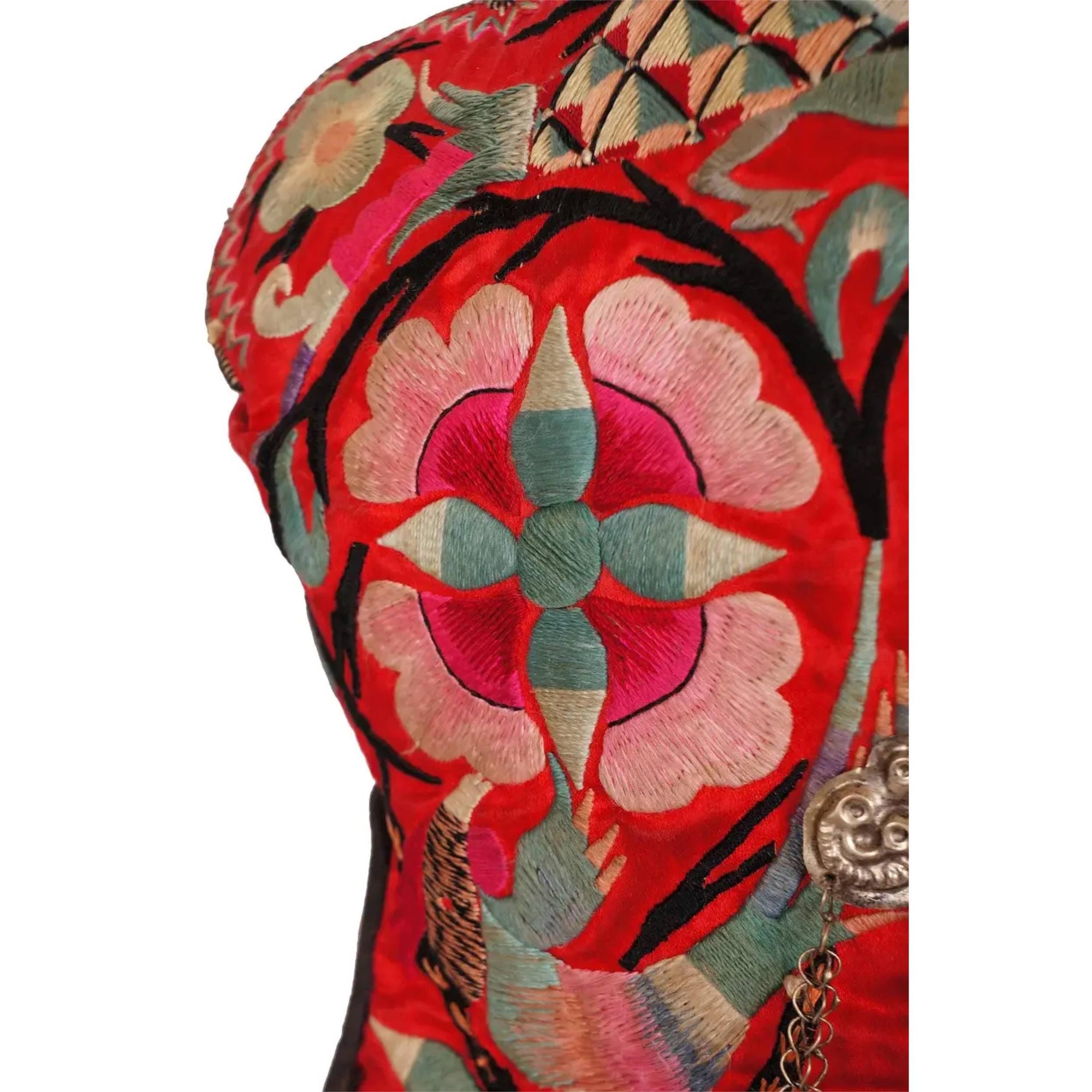 Vintage Chinese Childs Tiger Hat with Ethnic Miao Silk Embroidery - Poppy's Vintage Clothing