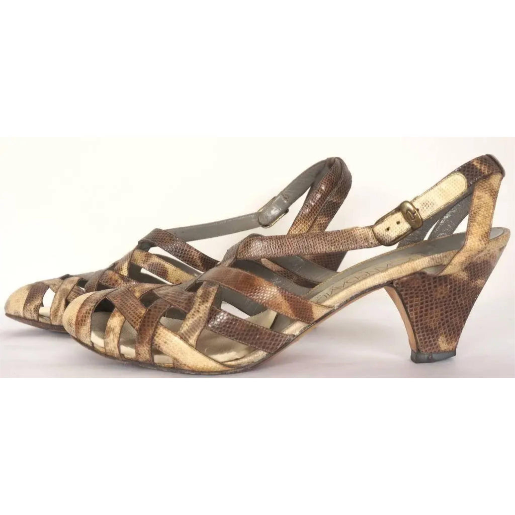 Vintage 1980s Joan & David Couture Shoes Sandals Hand Made in Italy Size 7 with Box - Poppy's Vintage Clothing