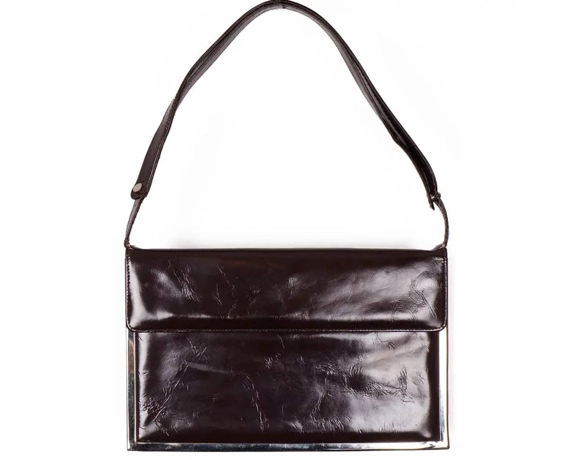 Vintage 1960s Charles Jourdan Leather & Chrome Handbag Purse - Poppy's Vintage Clothing