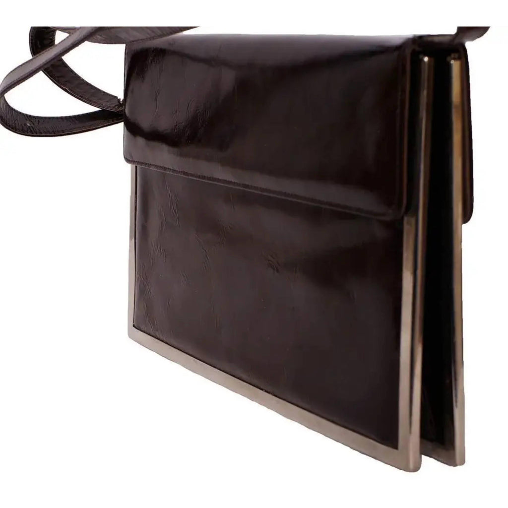 Vintage 1960s Charles Jourdan Leather & Chrome Handbag Purse - Poppy's Vintage Clothing