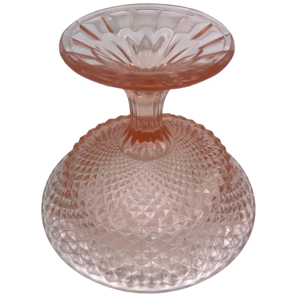 Large Vintage Depression Glass Pink Compote Stem Diamond Pattern - Poppy's Vintage Clothing