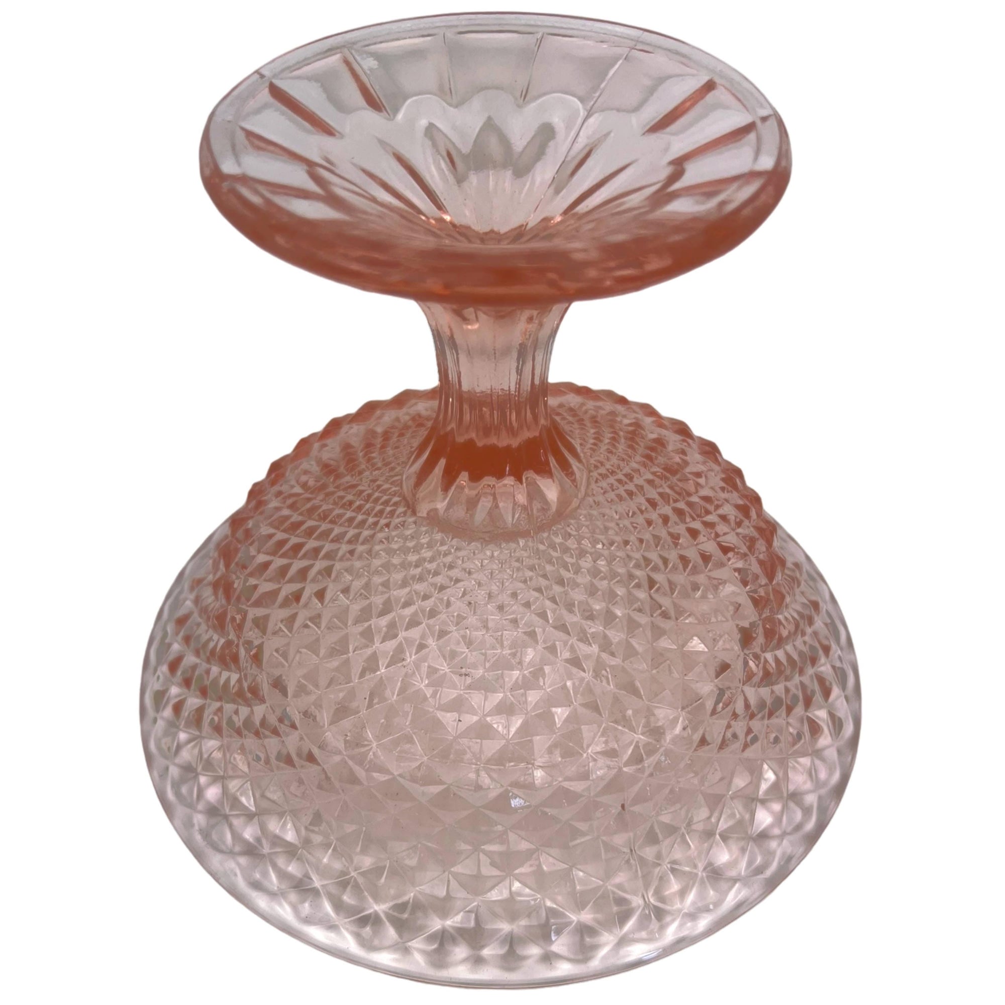 Large Vintage Depression Glass Pink Compote Stem Diamond Pattern - Poppy's Vintage Clothing