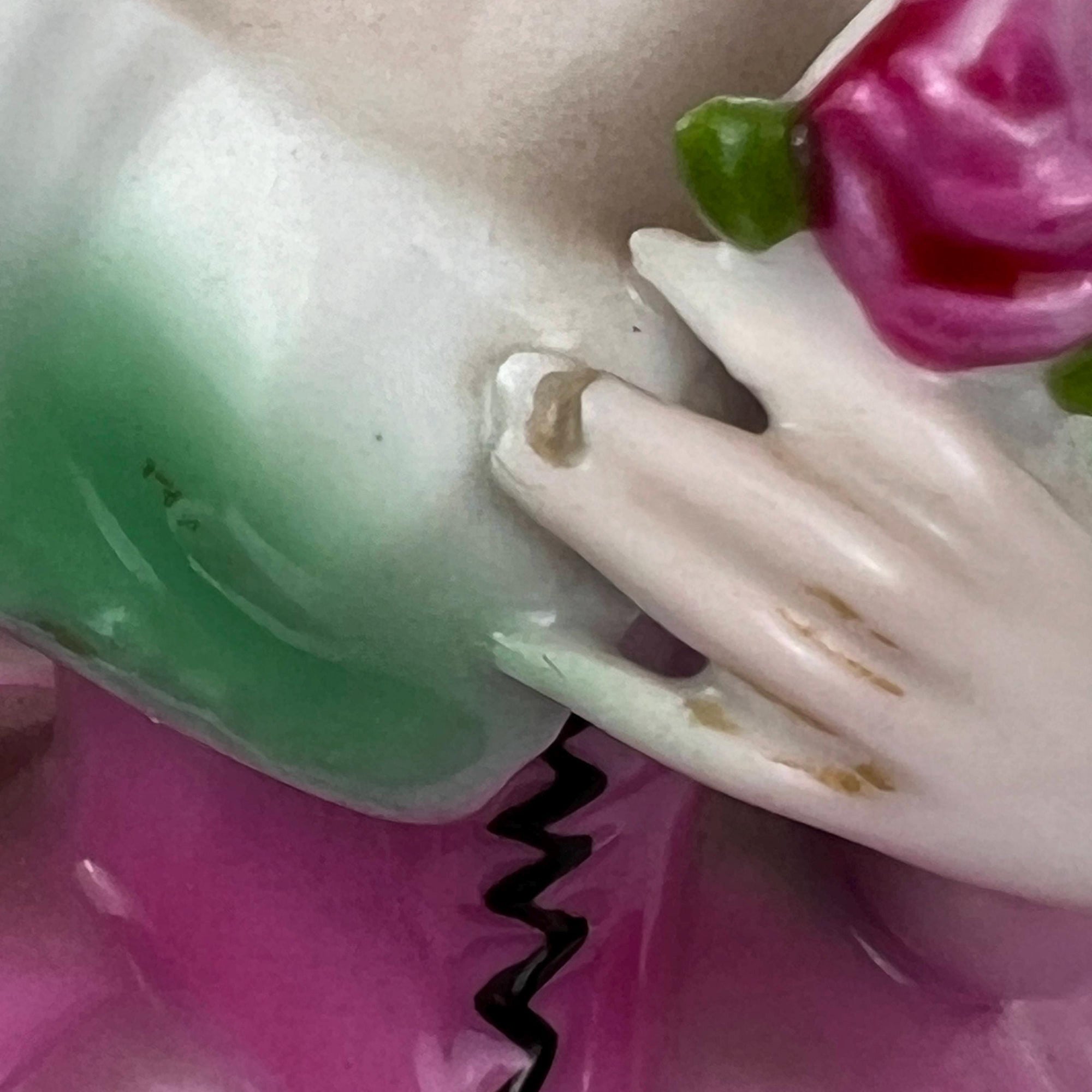 1920s Art Deco Figural Boudoir Lamp Ceramic Lady Holding Flower Figurine - Poppy's Vintage Clothing