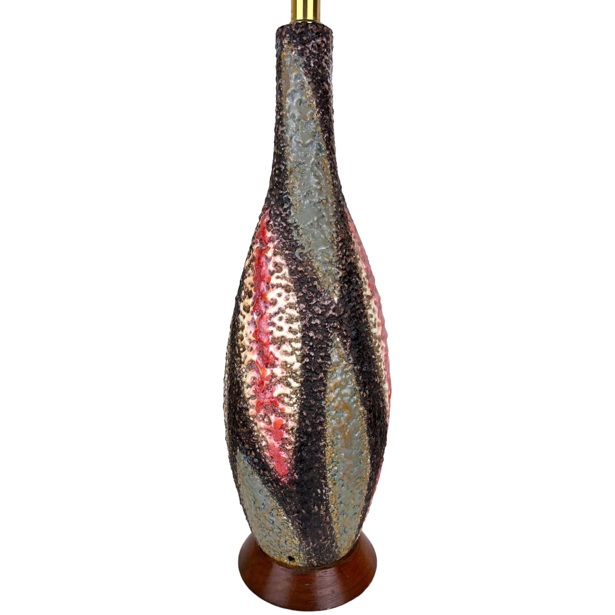 Mid Century Modern Lamp Volcanic Glaze Ceramic Made in Italy c 1950s - Poppy's Vintage Clothing