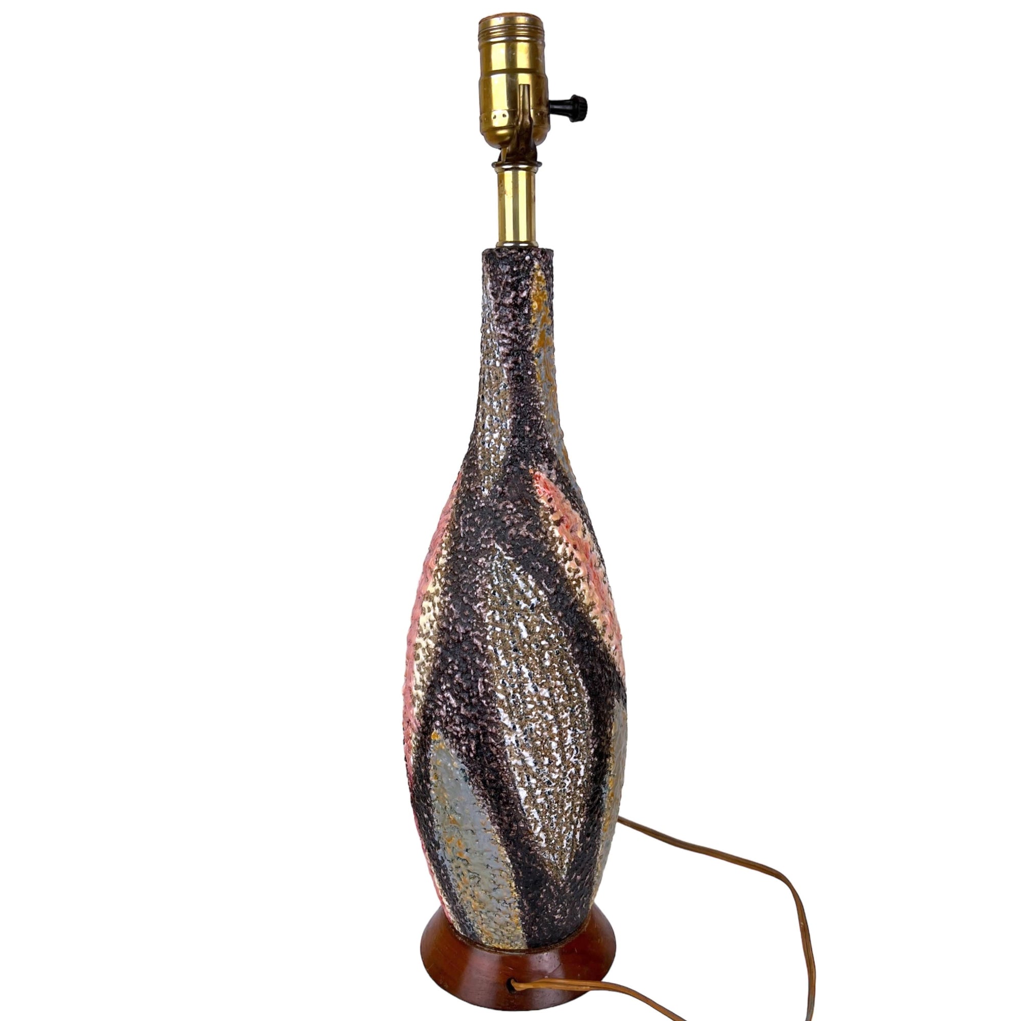 Mid Century Modern Lamp Volcanic Glaze Ceramic Made in Italy c 1950s - Poppy's Vintage Clothing