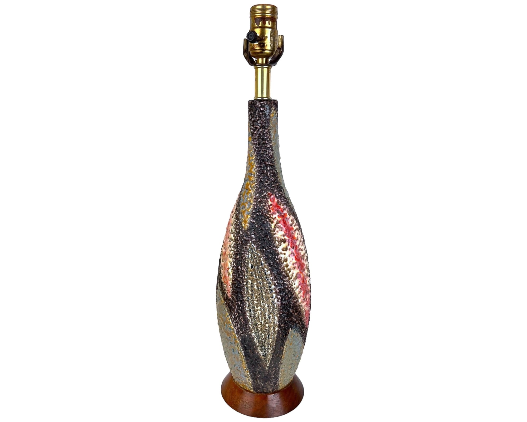 Mid Century Modern Lamp Volcanic Glaze Ceramic Made in Italy c 1950s - Poppy's Vintage Clothing