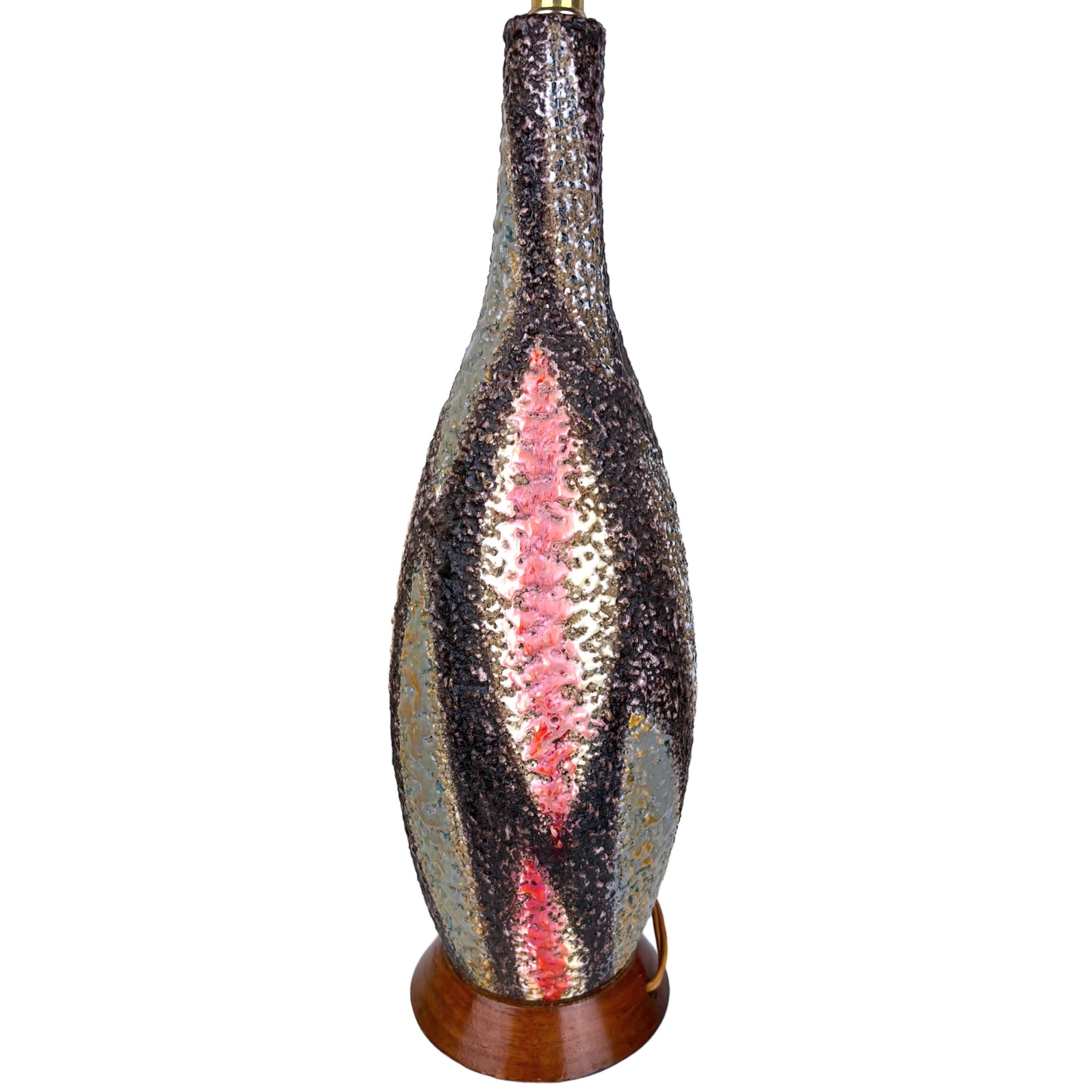Mid Century Modern Lamp Volcanic Glaze Ceramic Made in Italy c 1950s - Poppy's Vintage Clothing