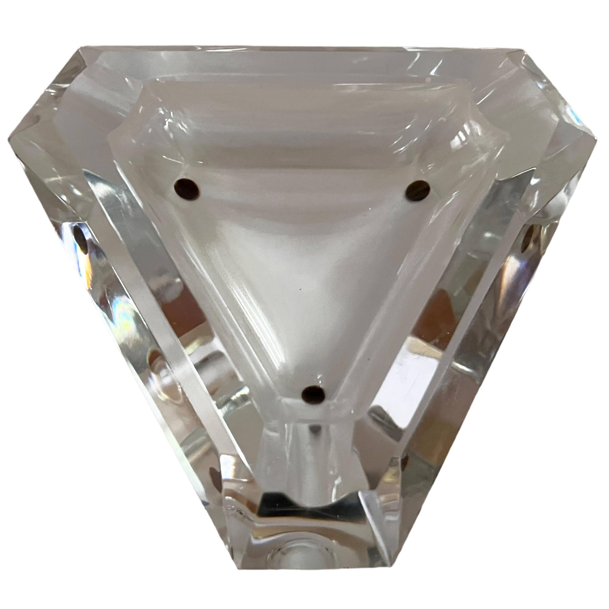 Vintage Val St Lambert Crystal Glass Ashtray Faceted Triangular Shape 6.75 - Poppy's Vintage Clothing