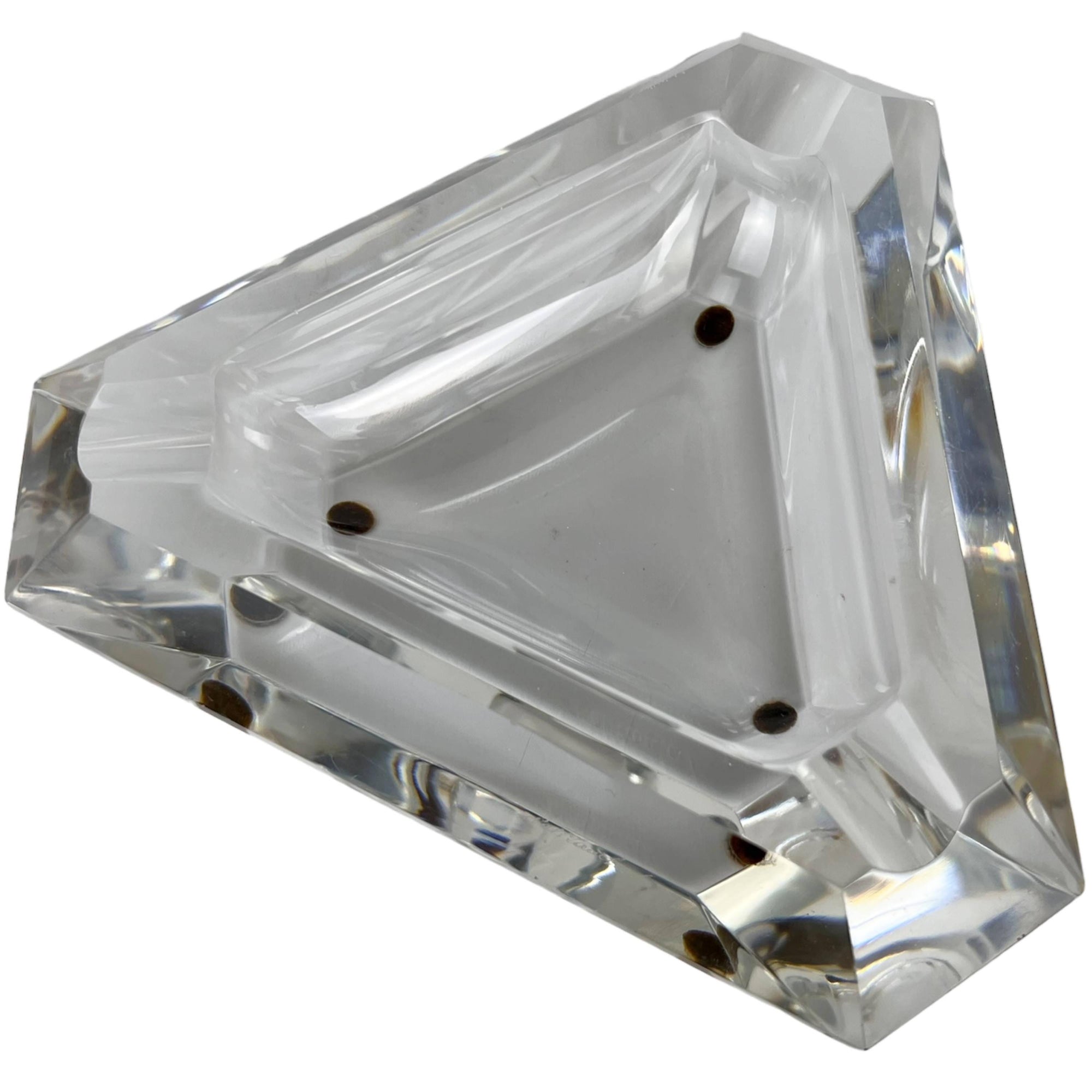 Vintage Val St Lambert Crystal Glass Ashtray Faceted Triangular Shape 6.75 - Poppy's Vintage Clothing