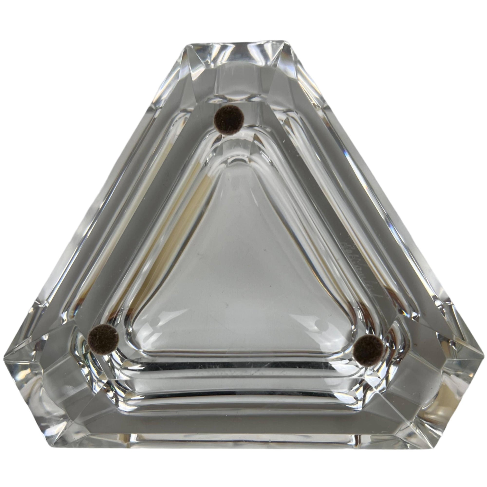 Vintage Val St Lambert Crystal Glass Ashtray Faceted Triangular Shape 6.75 - Poppy's Vintage Clothing