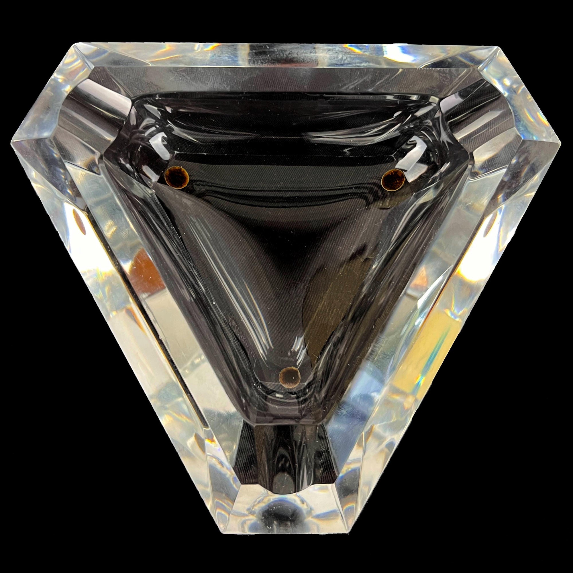 Vintage Val St Lambert Crystal Glass Ashtray Faceted Triangular Shape 6.75 - Poppy's Vintage Clothing