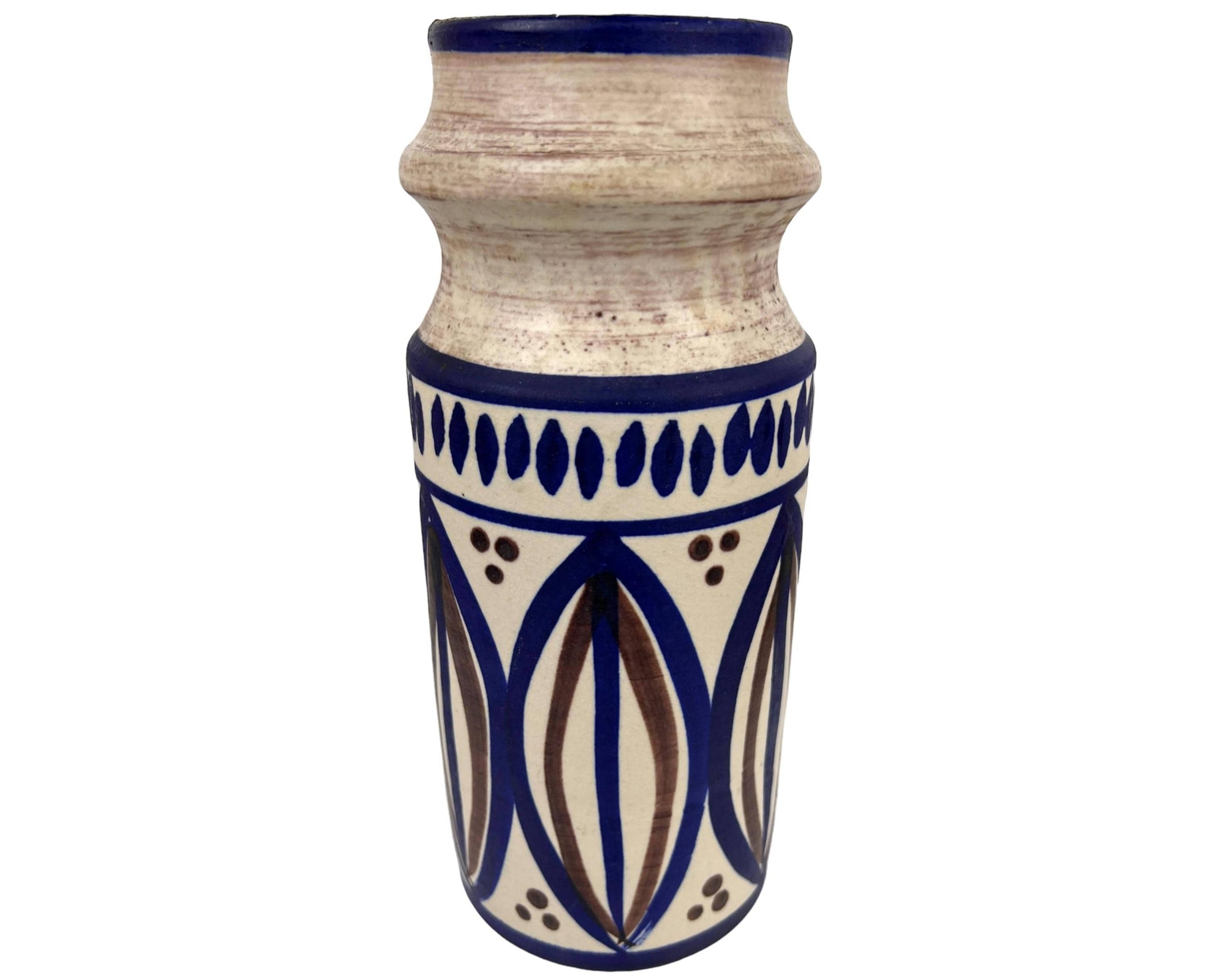 Mid Century Modern German Pottery Vase Hand Painted 10 Tall - Poppy's Vintage Clothing