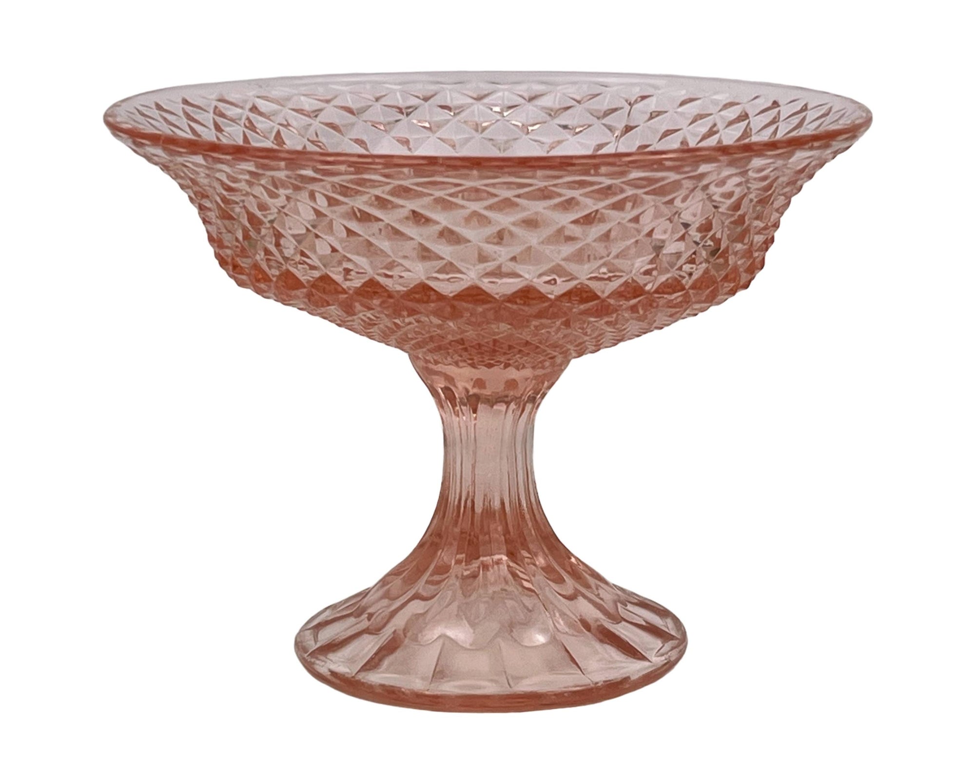 Large Vintage Depression Glass Pink Compote Stem Diamond Pattern - Poppy's Vintage Clothing