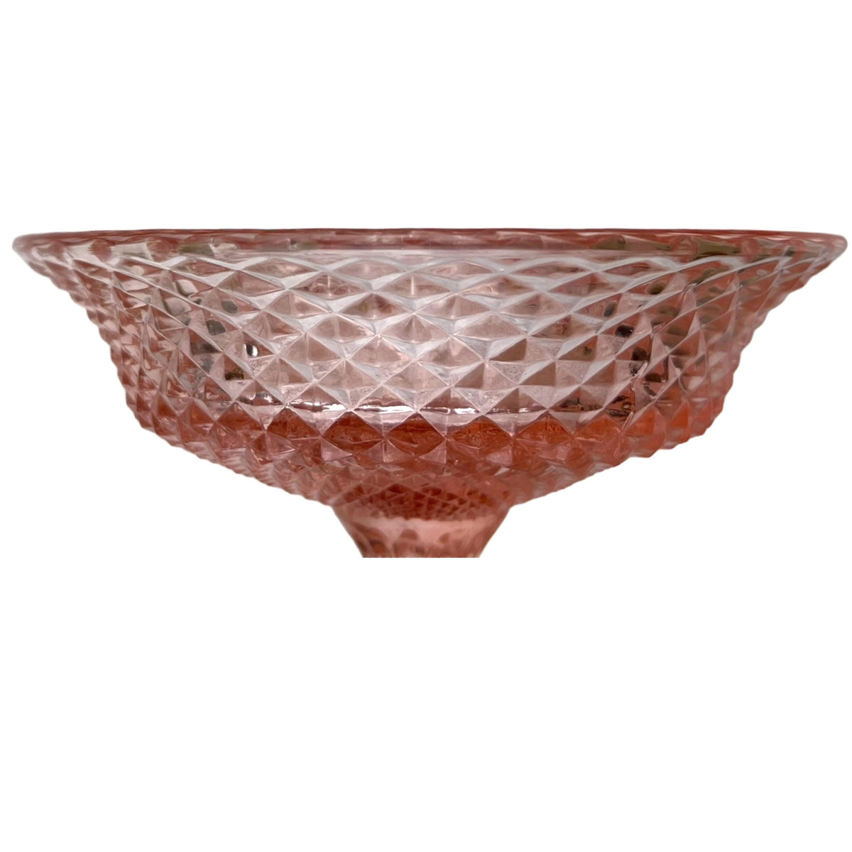 Große Vintage Depression Glass Rosa Kompottschale Stiel Rautenmuster – Poppy's Vintage Clothing