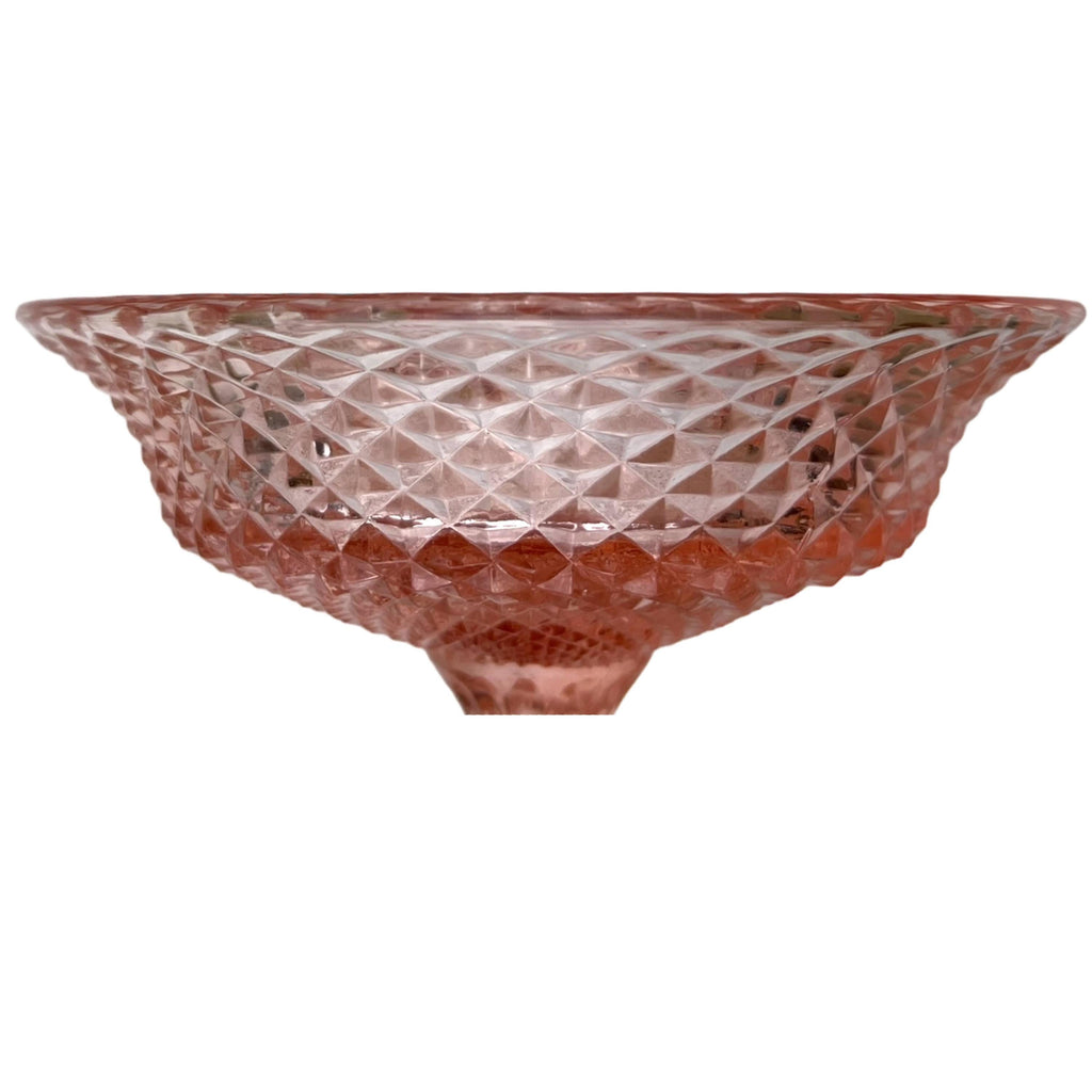 Large Vintage Depression Glass Pink Compote Stem Diamond Pattern - Poppy's Vintage Clothing