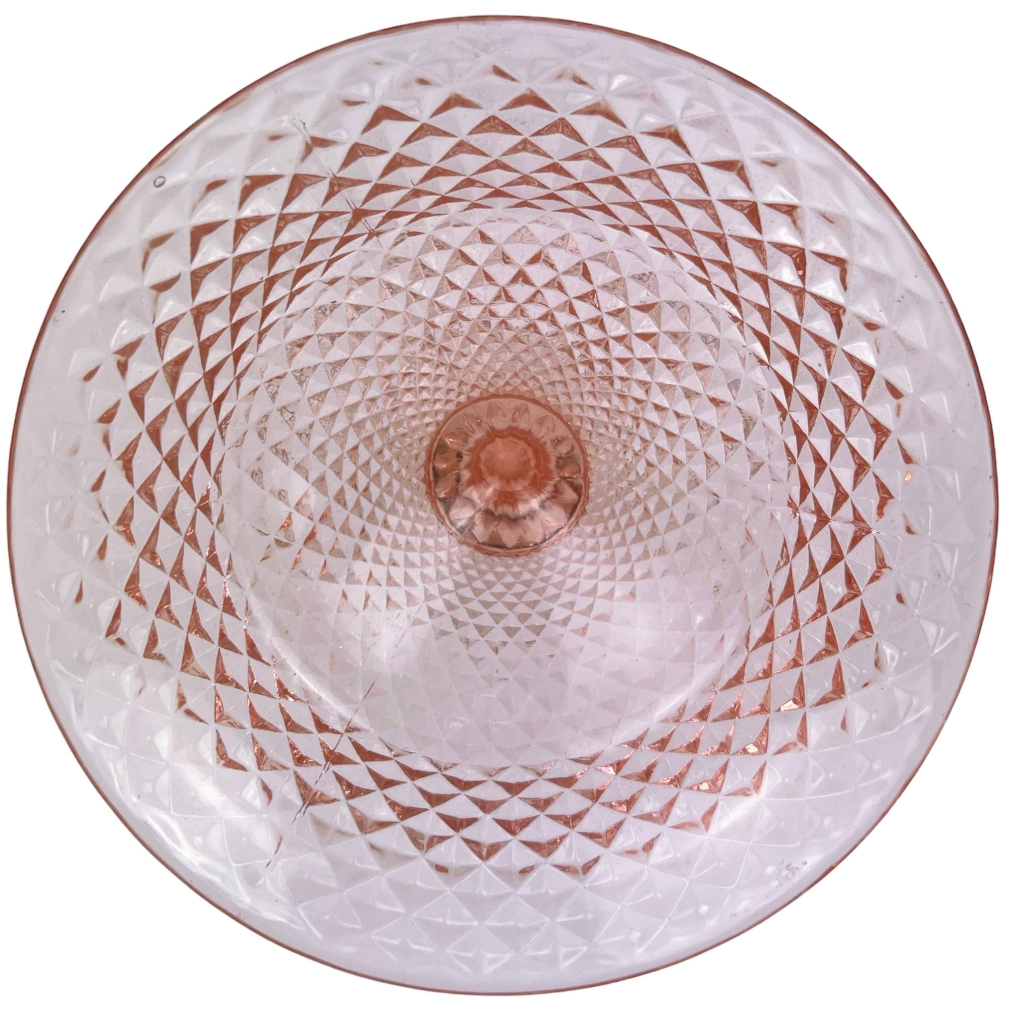 Large Vintage Depression Glass Pink Compote Stem Diamond Pattern - Poppy's Vintage Clothing