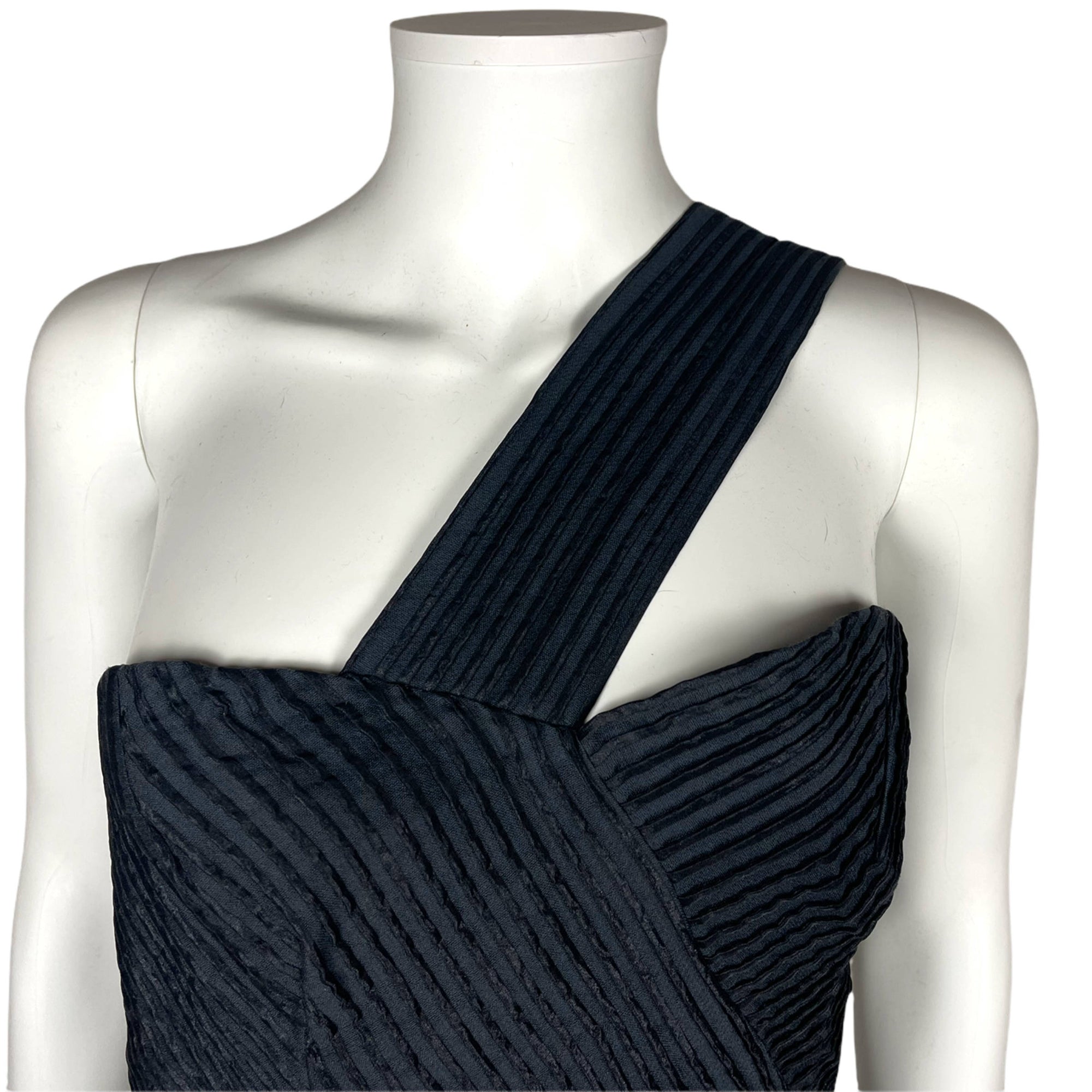 Vintage 1960s Cocktail Dress One Shoulder Ribbed Black Silk Size M