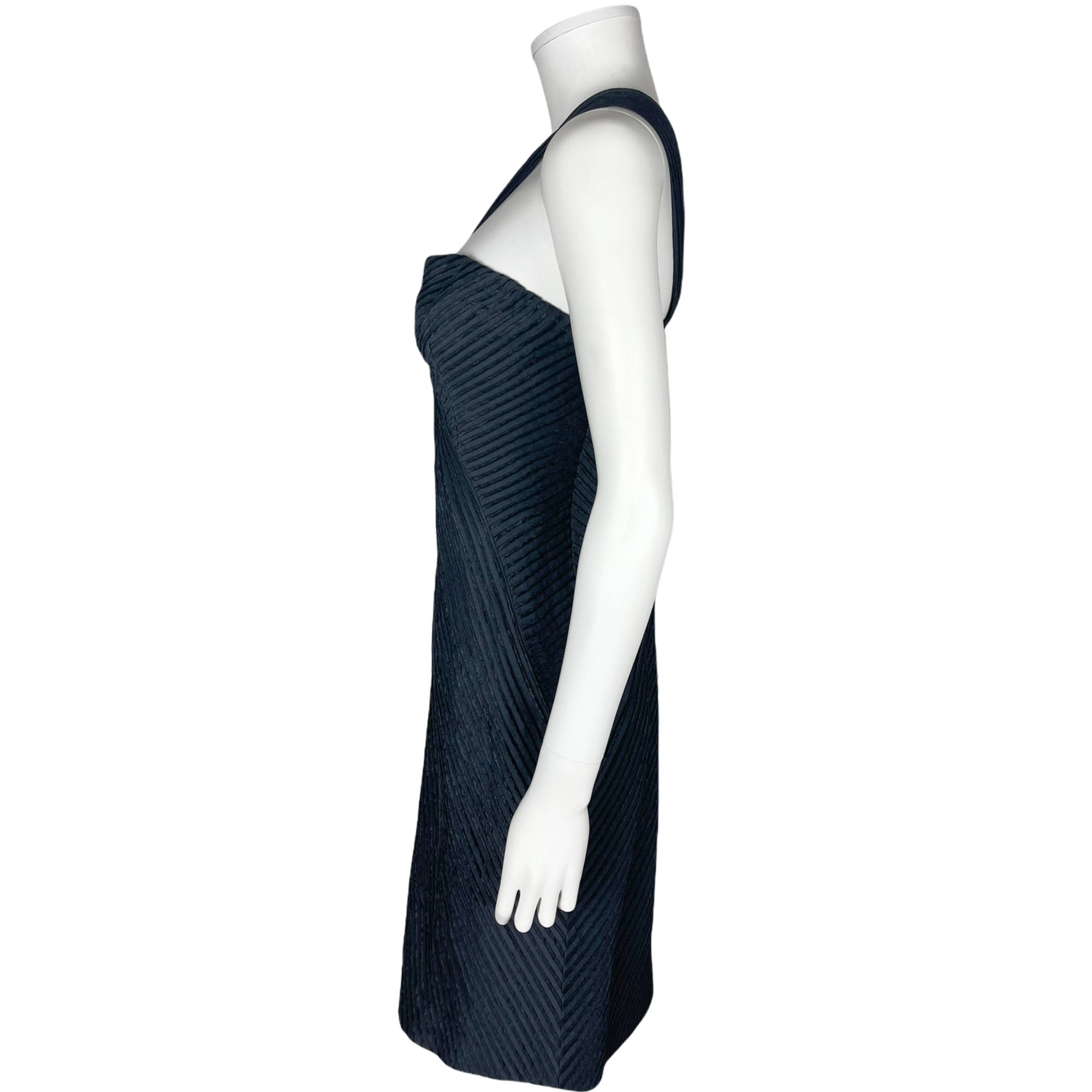 Vintage 1960s Cocktail Dress One Shoulder Ribbed Black Silk Size M