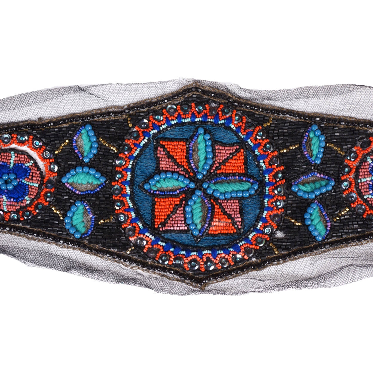 Vintage 1920s Flapper Beaded Decorative Headband Appliqué Art Deco Beads on Net - Poppy's Vintage Clothing