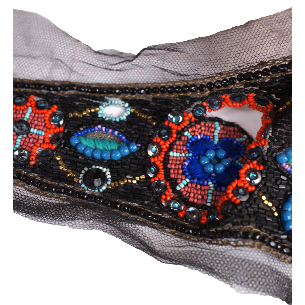 Vintage 1920s Flapper Beaded Decorative Headband Appliqué Art Deco Beads on Net - Poppy's Vintage Clothing