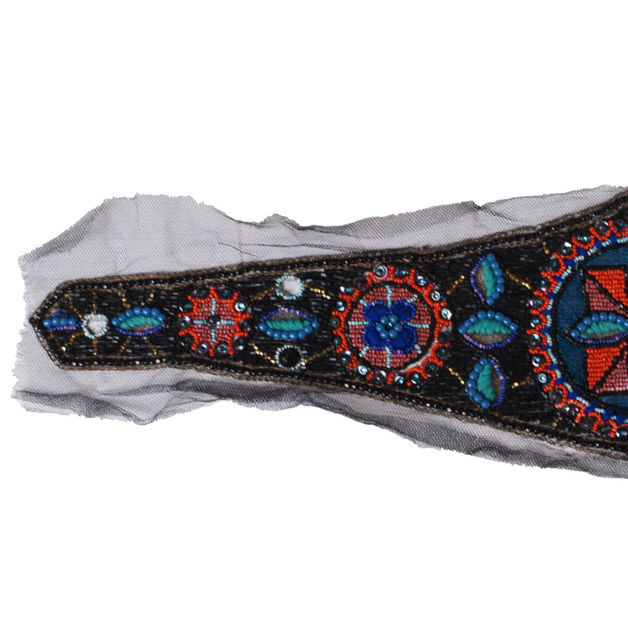 Vintage 1920s Flapper Beaded Decorative Headband Appliqué Art Deco Beads on Net - Poppy's Vintage Clothing