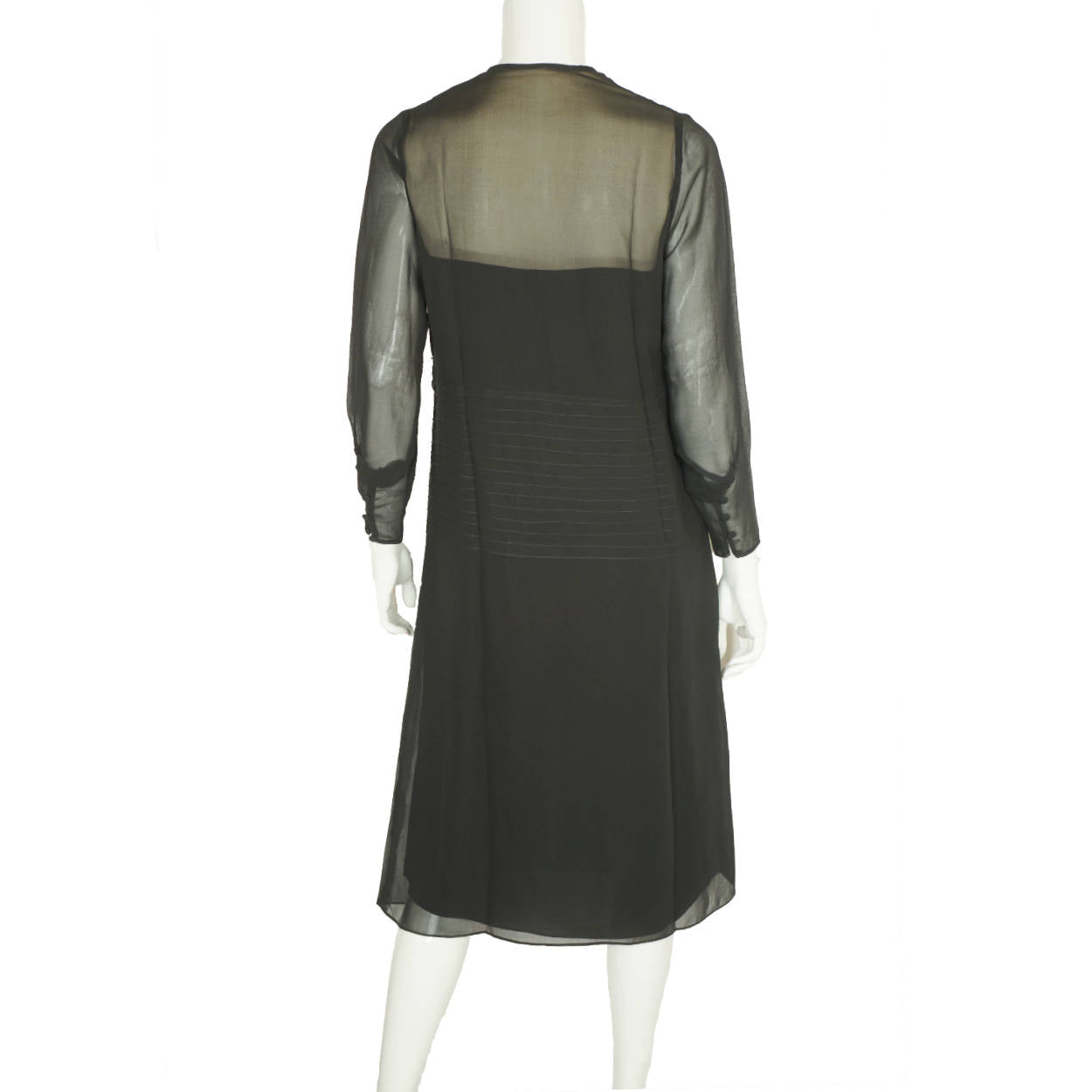 Vintage 1920s Black Silk Chiffon Day Dress with Lace Bib Size Medium - Poppy's Vintage Clothing