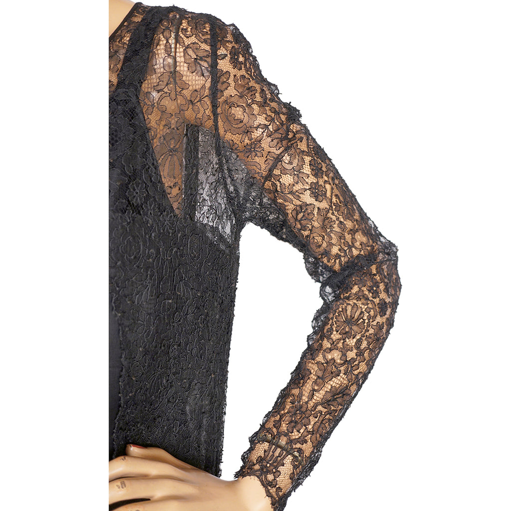 Vintage 1920s Evening Gown Black Lace and Silk Chiffon Dress Size Medium - Poppy's Vintage Clothing