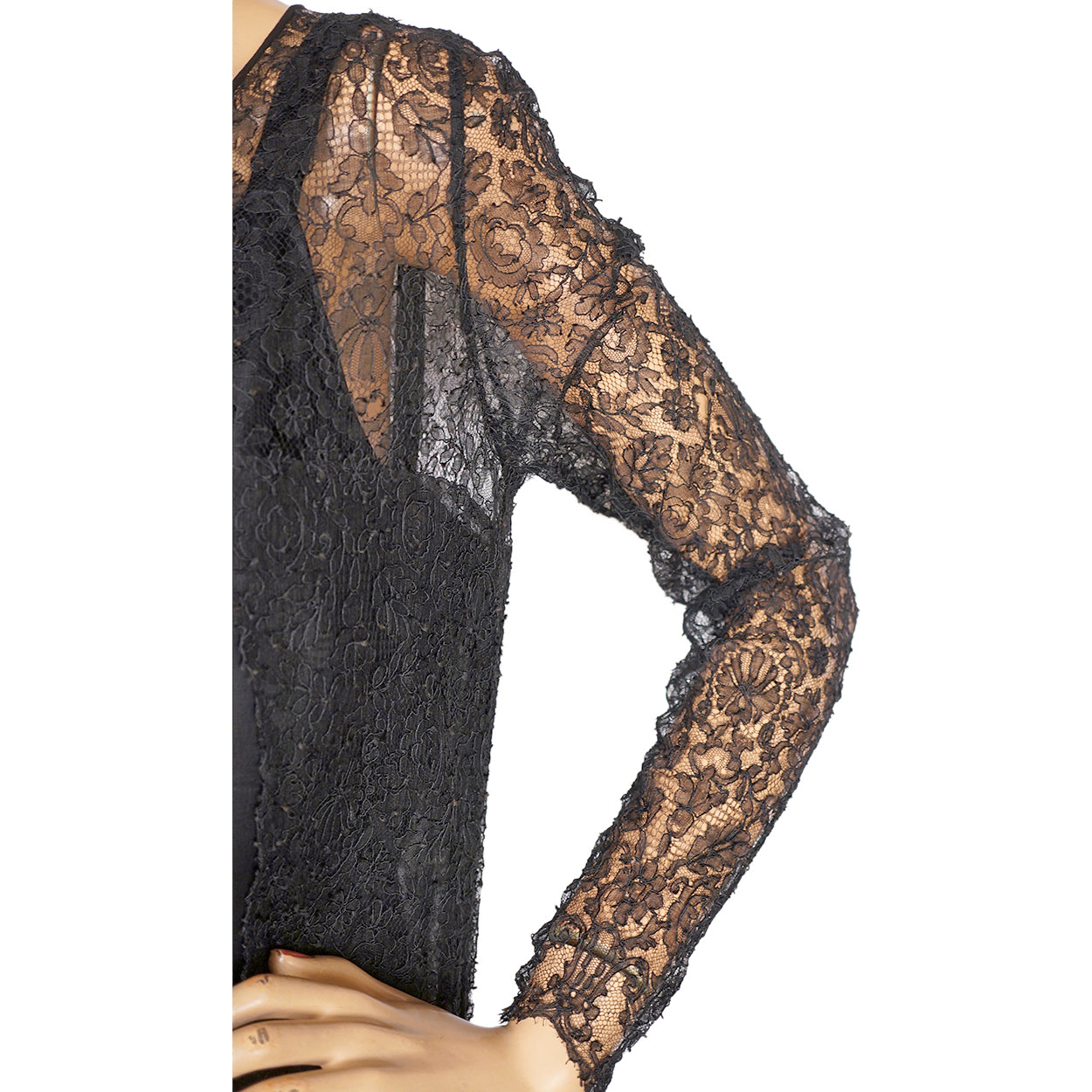 Vintage 1920s Evening Gown Black Lace and Silk Chiffon Dress Size Medium - Poppy's Vintage Clothing