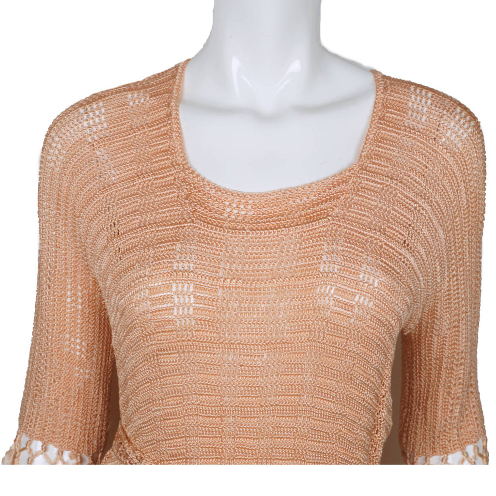 Vintage 1920s Silk Crochet Lace Knit Dress Pink Fringed Flapper Style Size M - Poppy's Vintage Clothing
