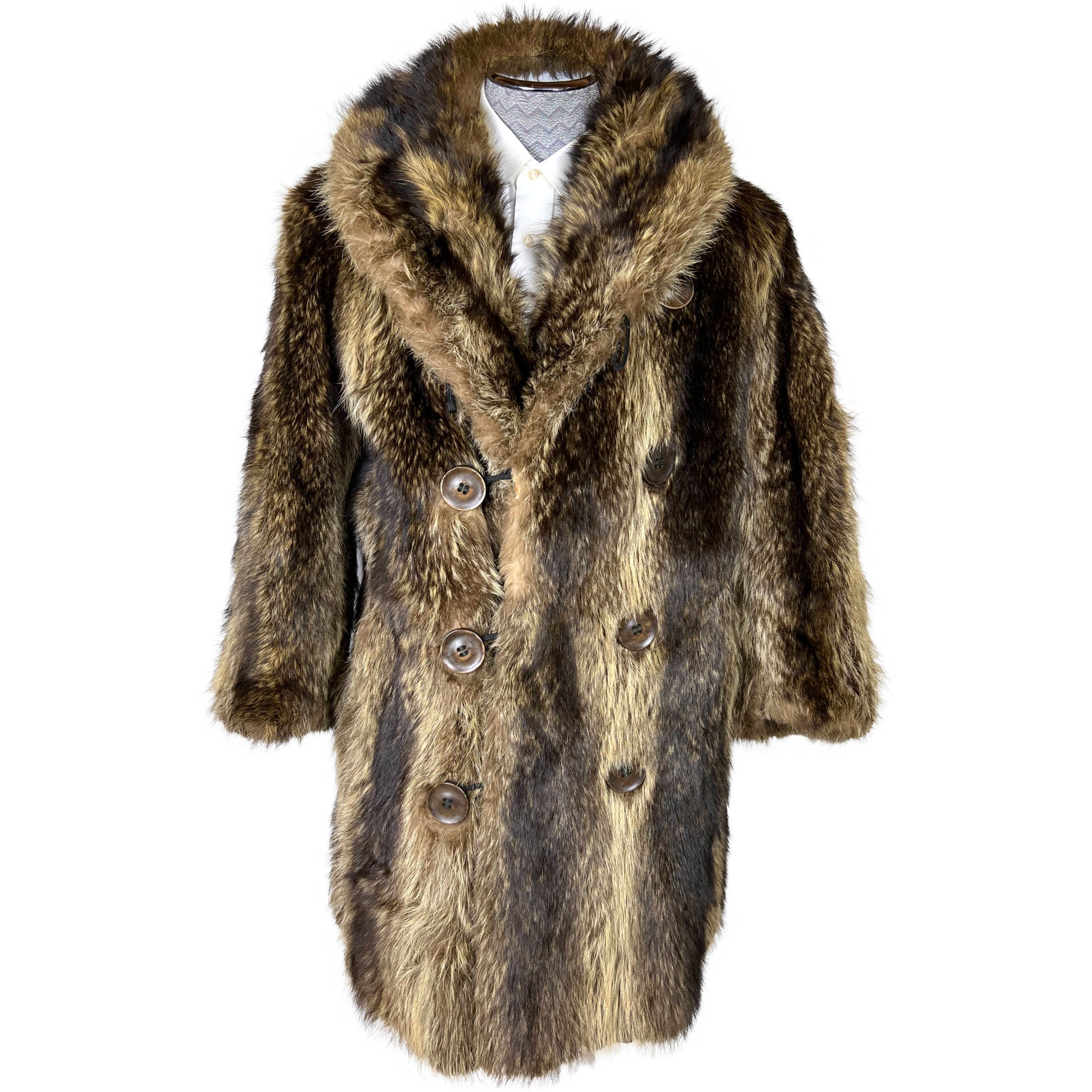 Vintage 1920s Mens Raccoon Fur Coat Ivy League Football Sz M