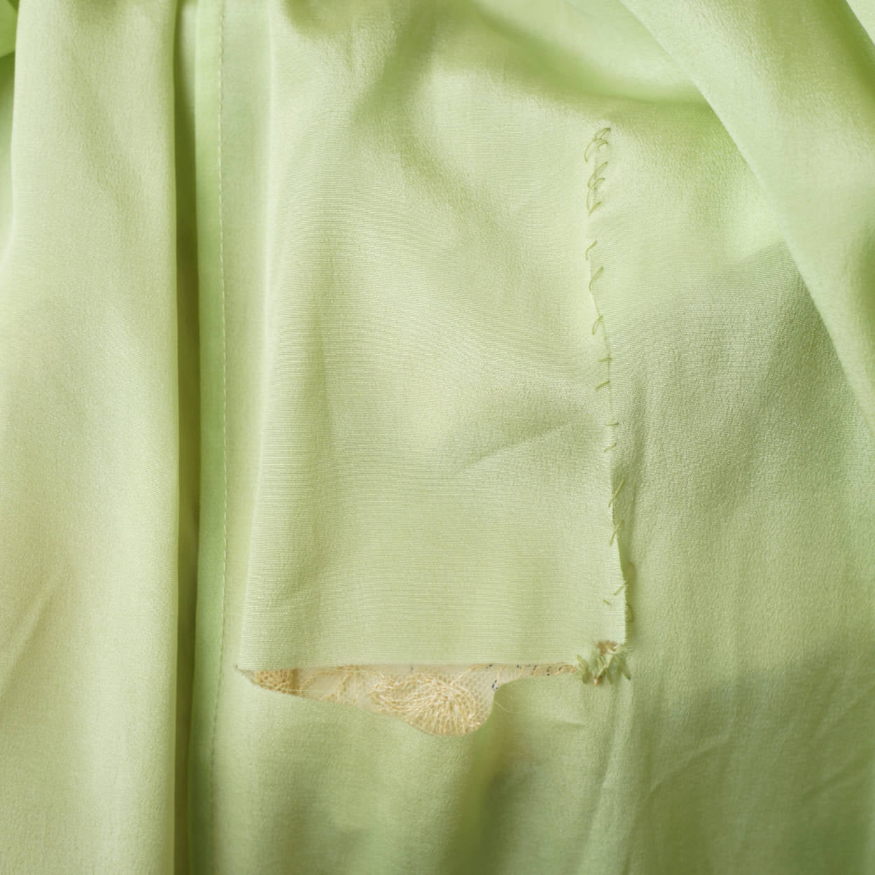 Vintage 1920s Green Chiffon Silk &amp; Lace Peignoir Dress Flapper Style Size M - Poppy's Vintage Clothing