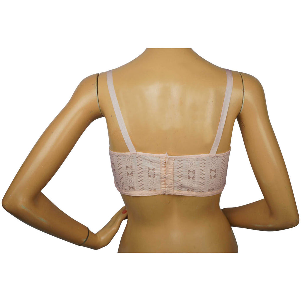 Vintage 20s Flapper Bandeau Bra Pink Woven Cotton Binding Brassiere - Poppy's Vintage Clothing