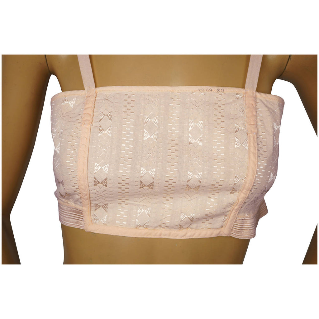 Vintage 20s Flapper Bandeau Bra Pink Woven Cotton Binding Brassiere - Poppy's Vintage Clothing