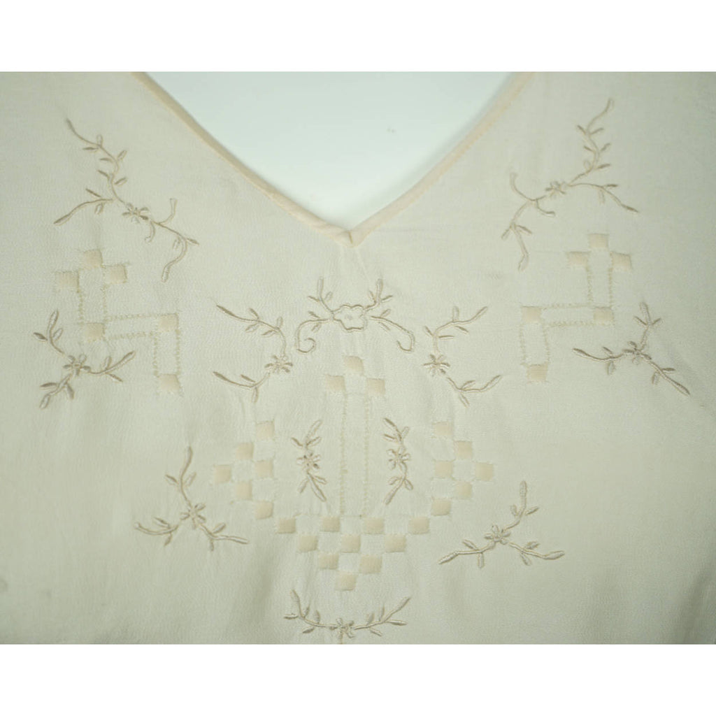 Vintage 1920s Embroidered Silk Chemise Pyjama Top Blouse Size S M - Poppy's Vintage Clothing